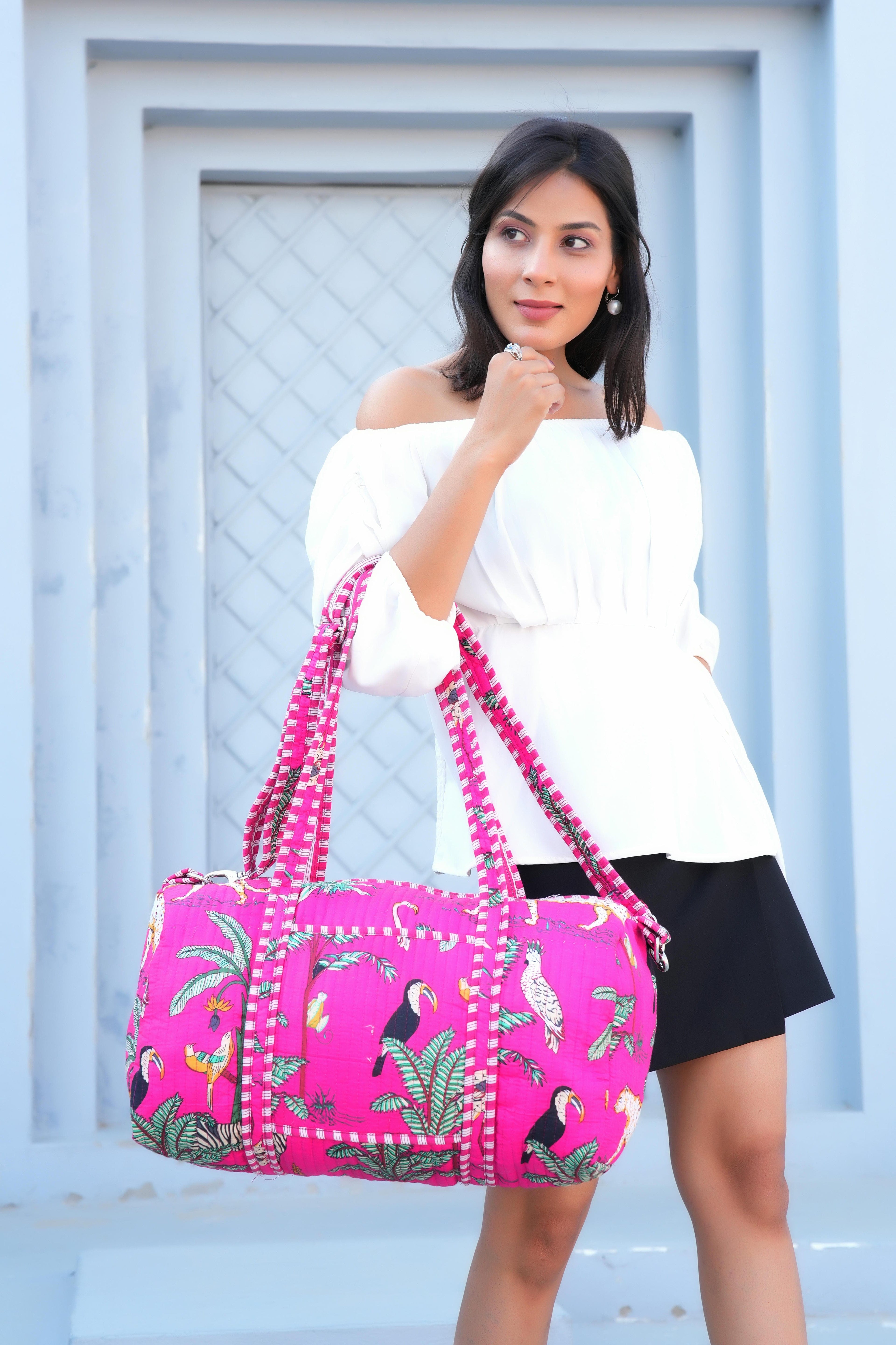 The Jungle Weekender — handmade hand block printed cotton weekender bag, ethically made in Rajasthan, India