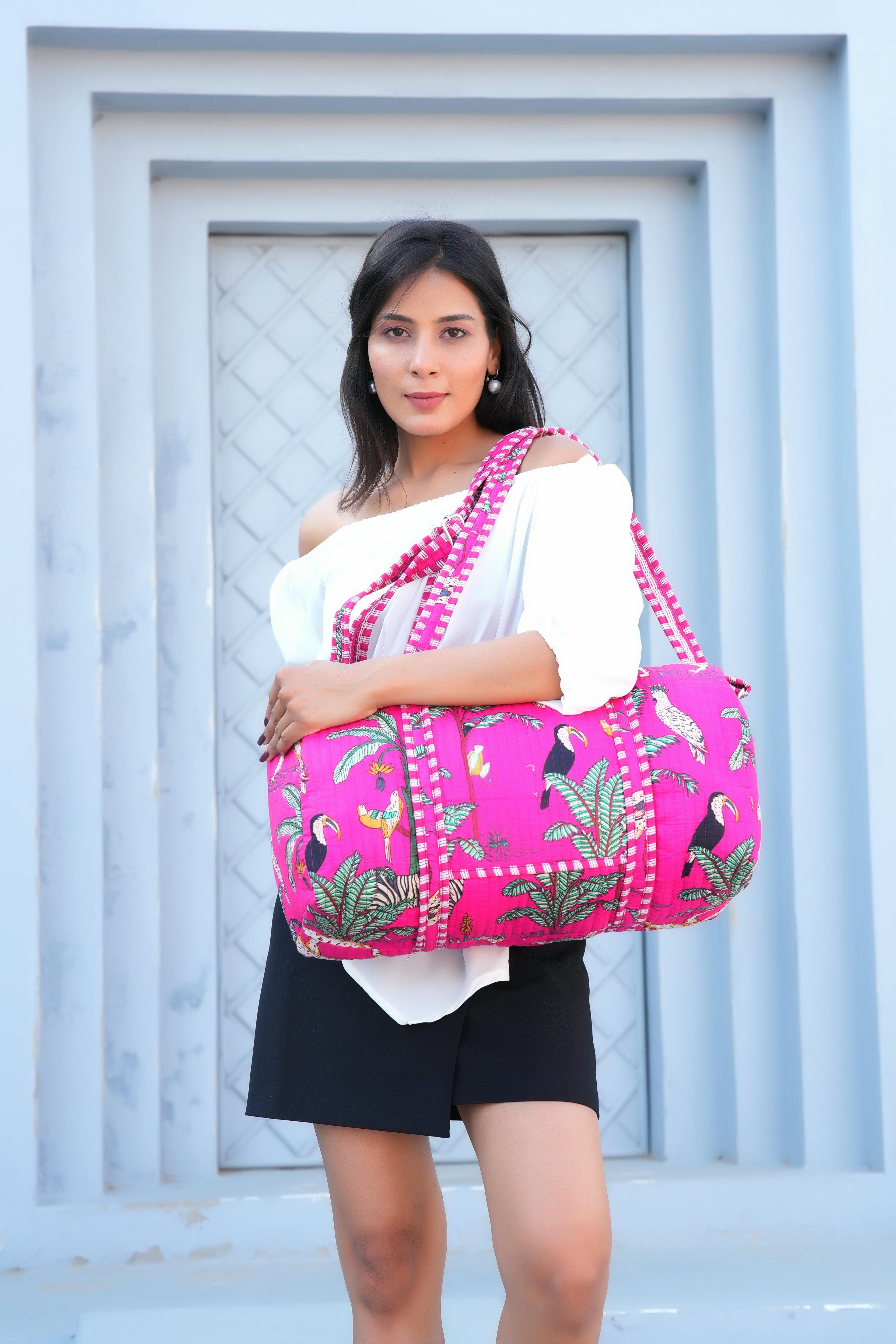 The Jungle Weekender — handmade hand block printed cotton weekender bag, ethically made in Rajasthan, India