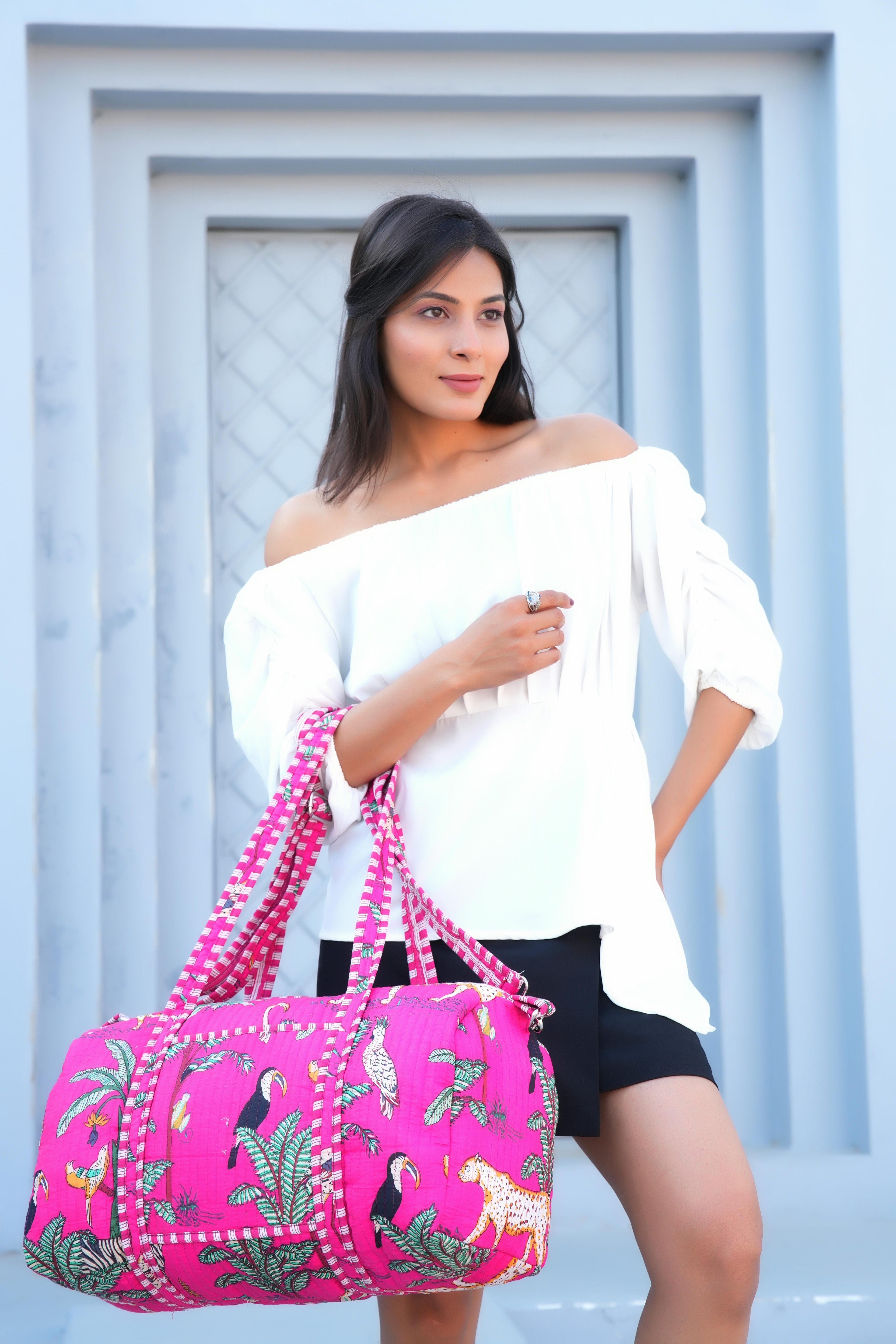 The Jungle Weekender — handmade hand block printed cotton weekender bag, ethically made in Rajasthan, India