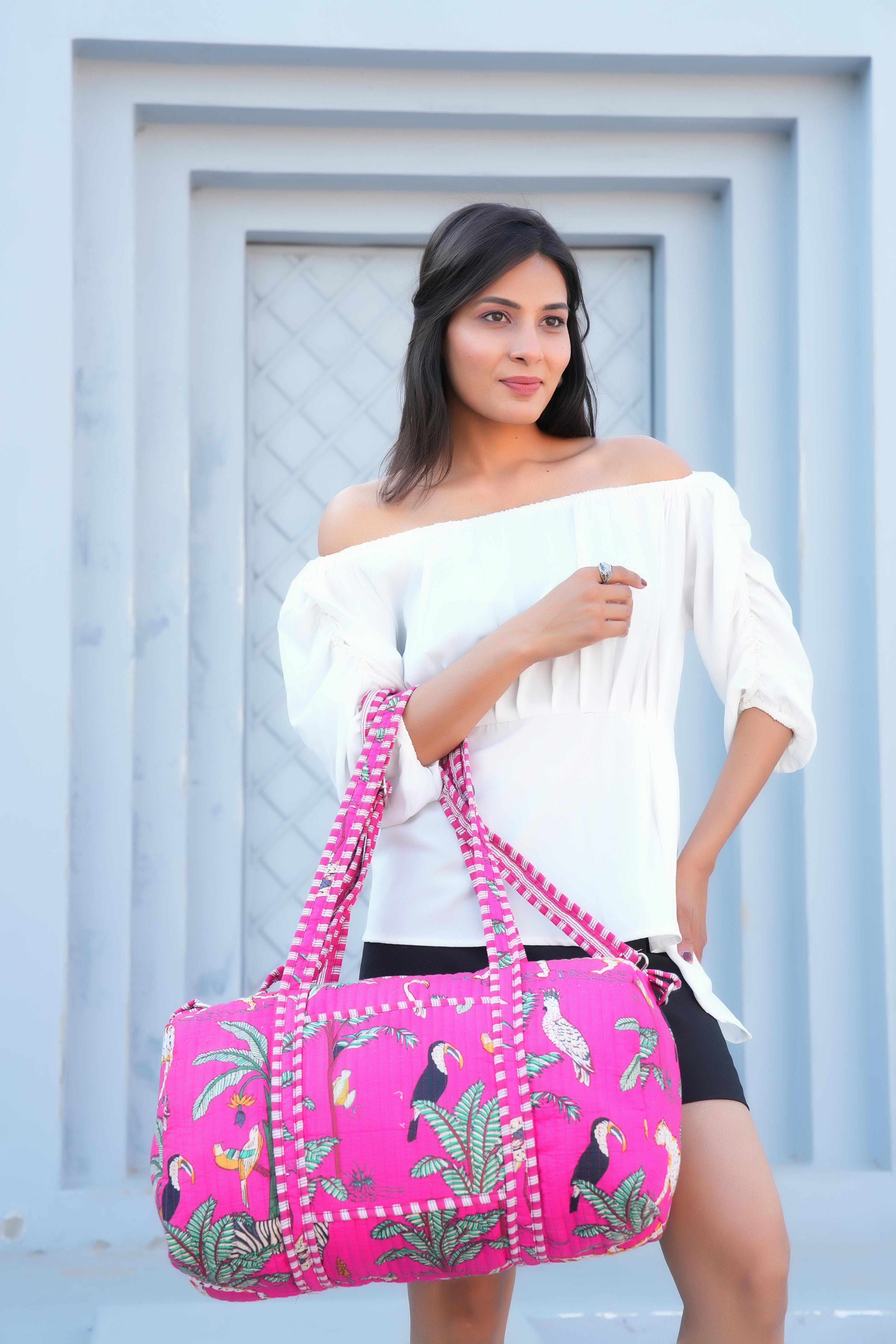The Jungle Weekender — handmade hand block printed cotton weekender bag, ethically made in Rajasthan, India