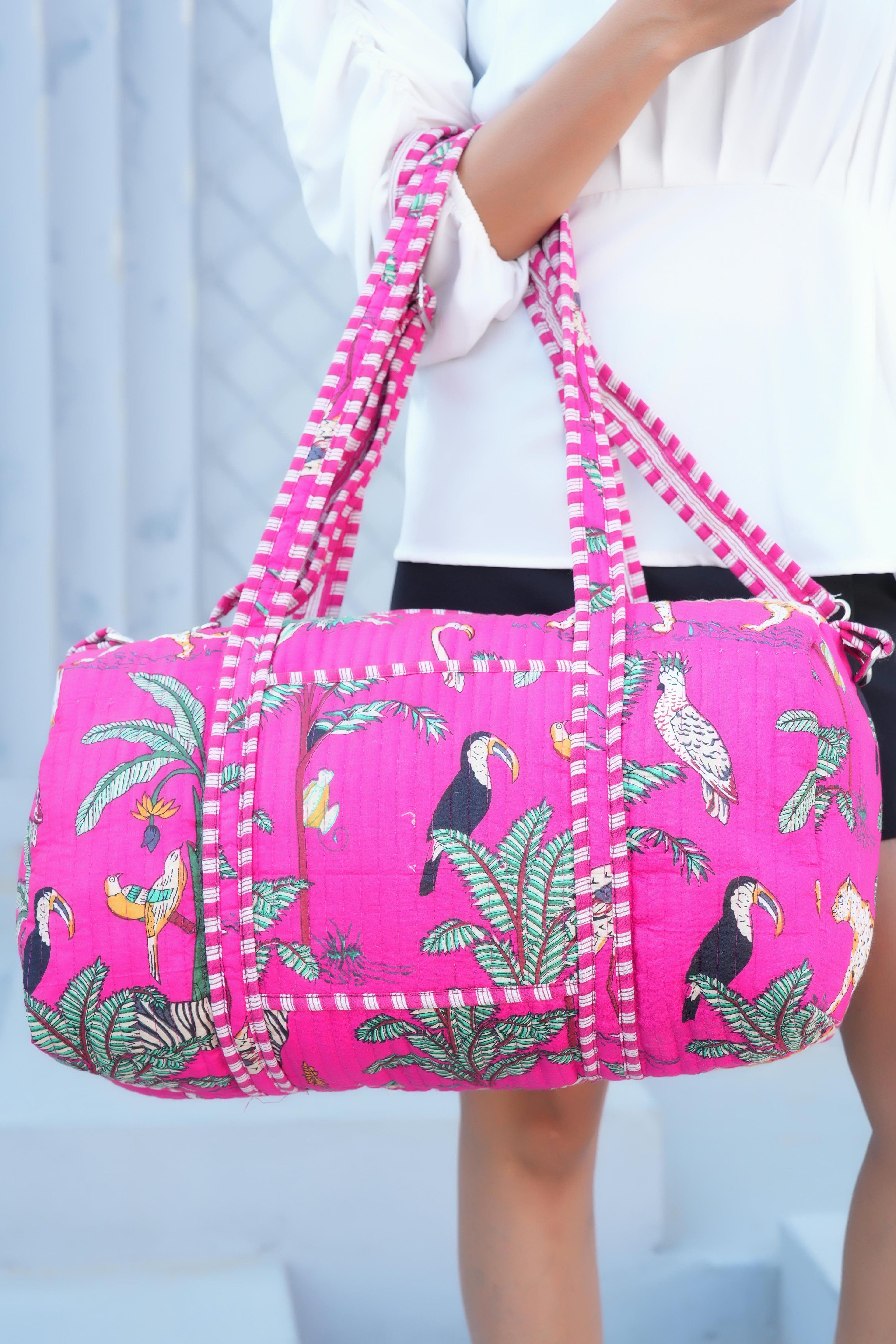 The Jungle Weekender — handmade hand block printed cotton weekender bag, ethically made in Rajasthan, India