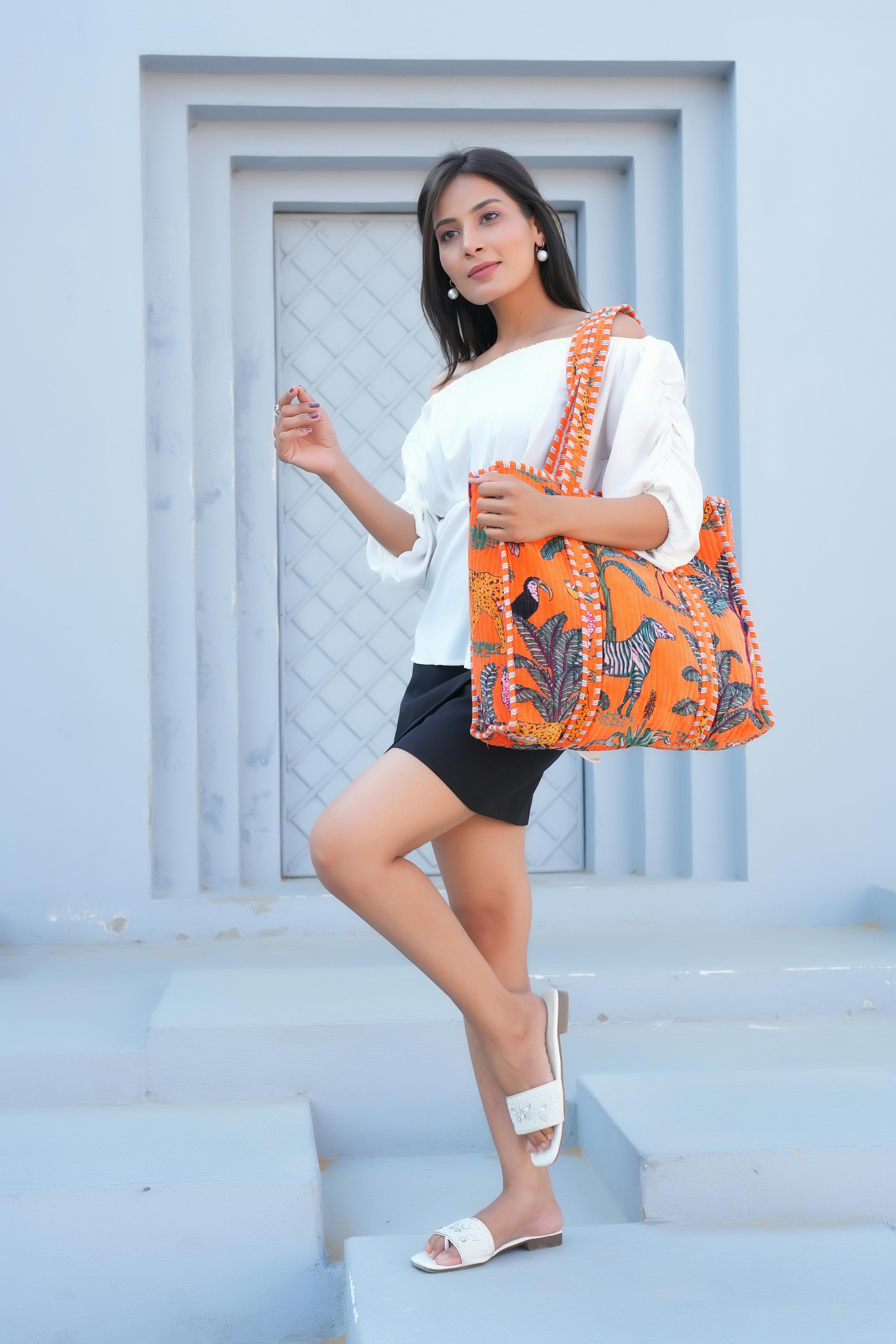 The Jungle Tote in Velvet — handmade quilted velvet tote bag, ethically made in Rajasthan, India