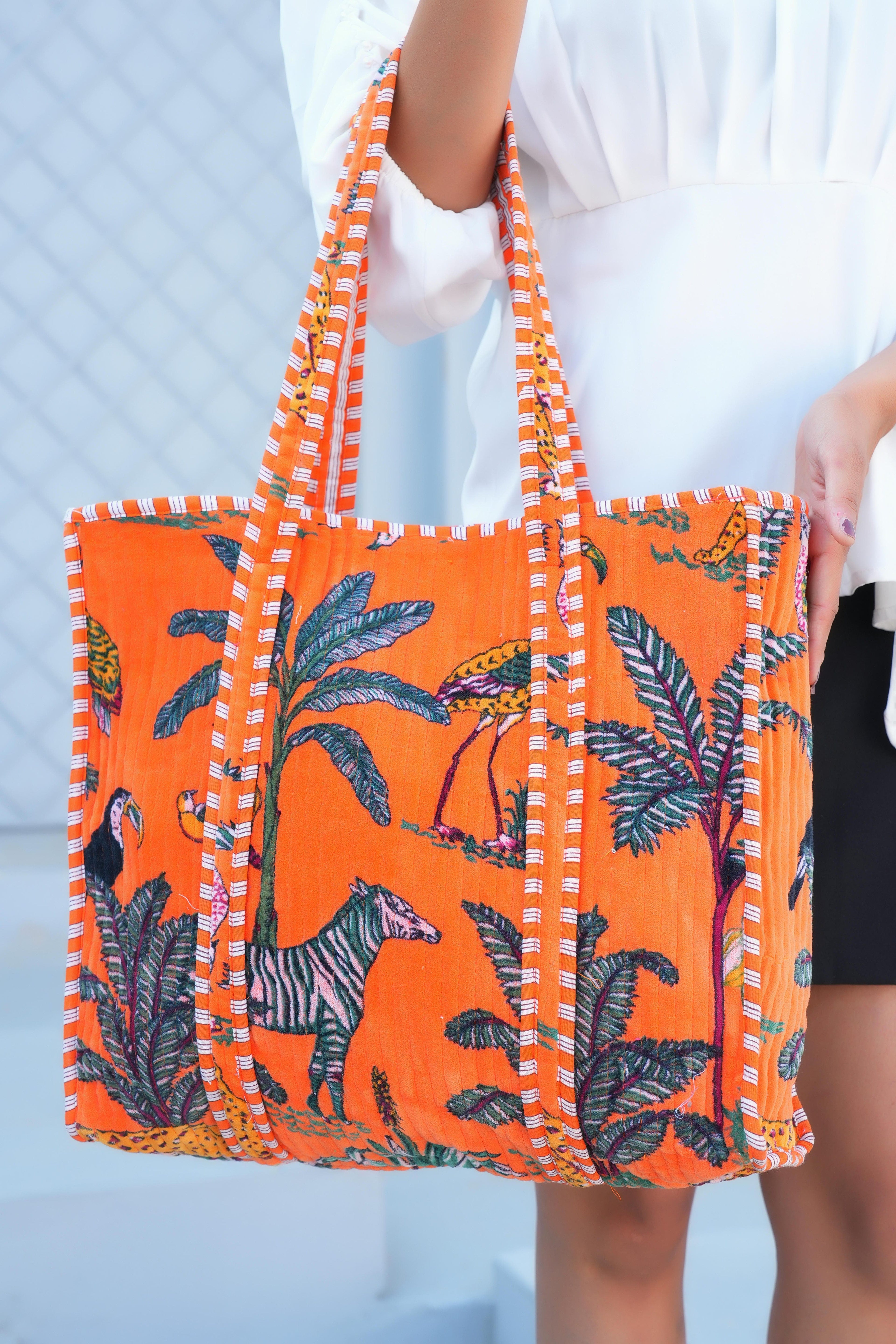 The Jungle Tote in Velvet — handmade quilted velvet tote bag, ethically made in Rajasthan, India