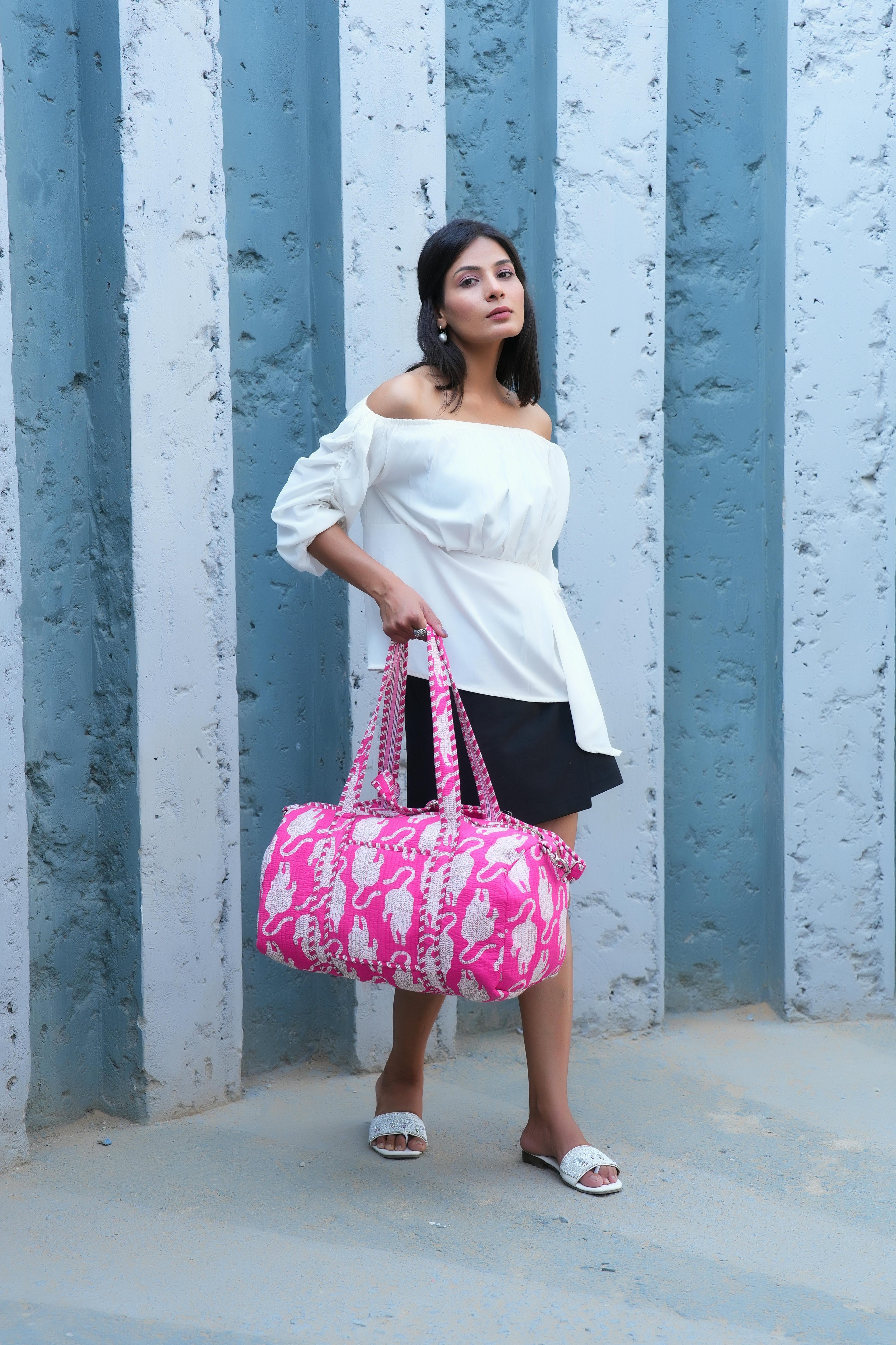 The Mouse Tiger Cotton Weekender — handmade hand block printed cotton weekender bag, ethically made in Rajasthan, India