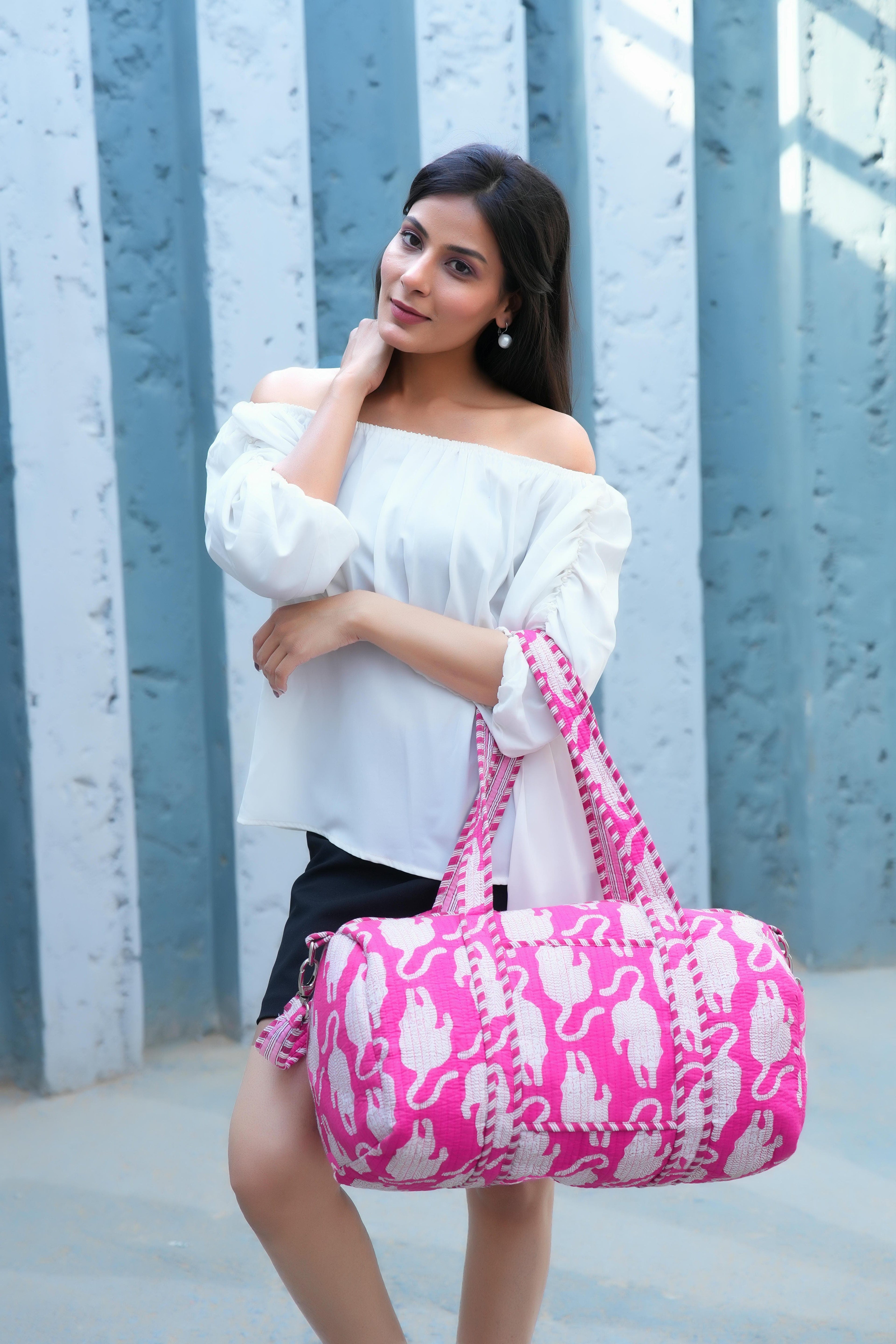 The Mouse Tiger Cotton Weekender — handmade hand block printed cotton weekender bag, ethically made in Rajasthan, India