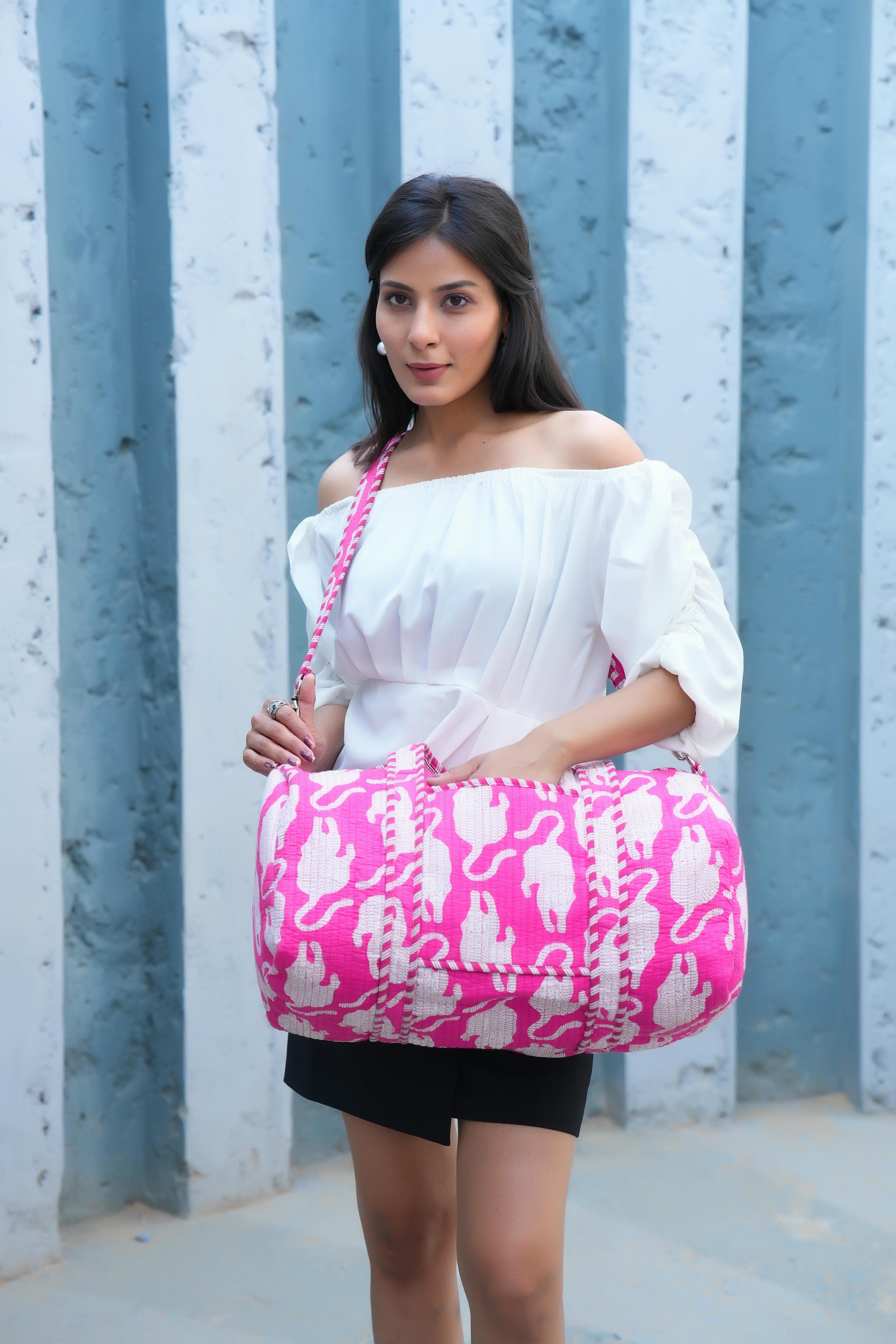 The Mouse Tiger Cotton Weekender — handmade hand block printed cotton weekender bag, ethically made in Rajasthan, India