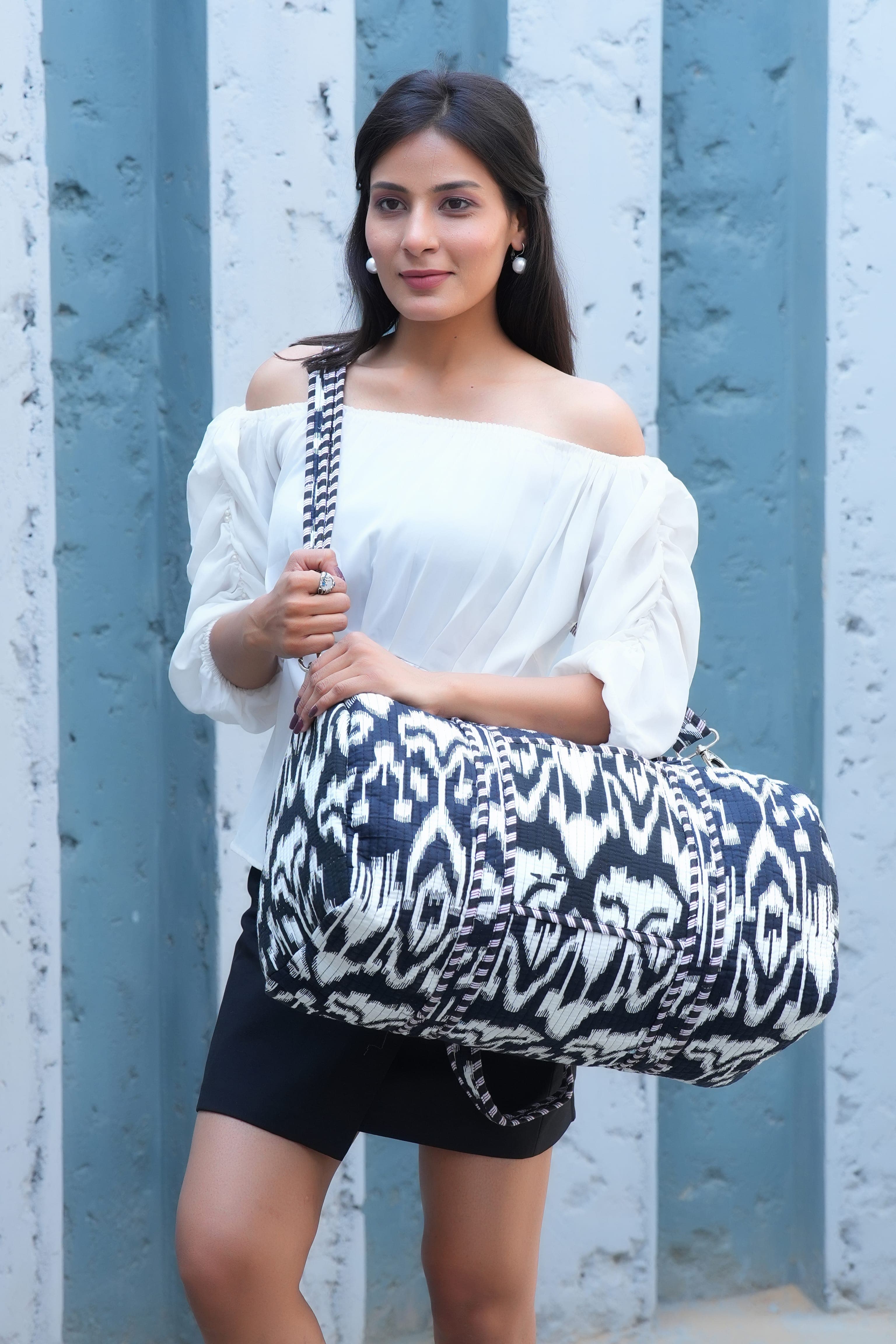 The Ikat Cotton Weekender — handmade hand block printed cotton weekender bag, ethically made in Rajasthan, India