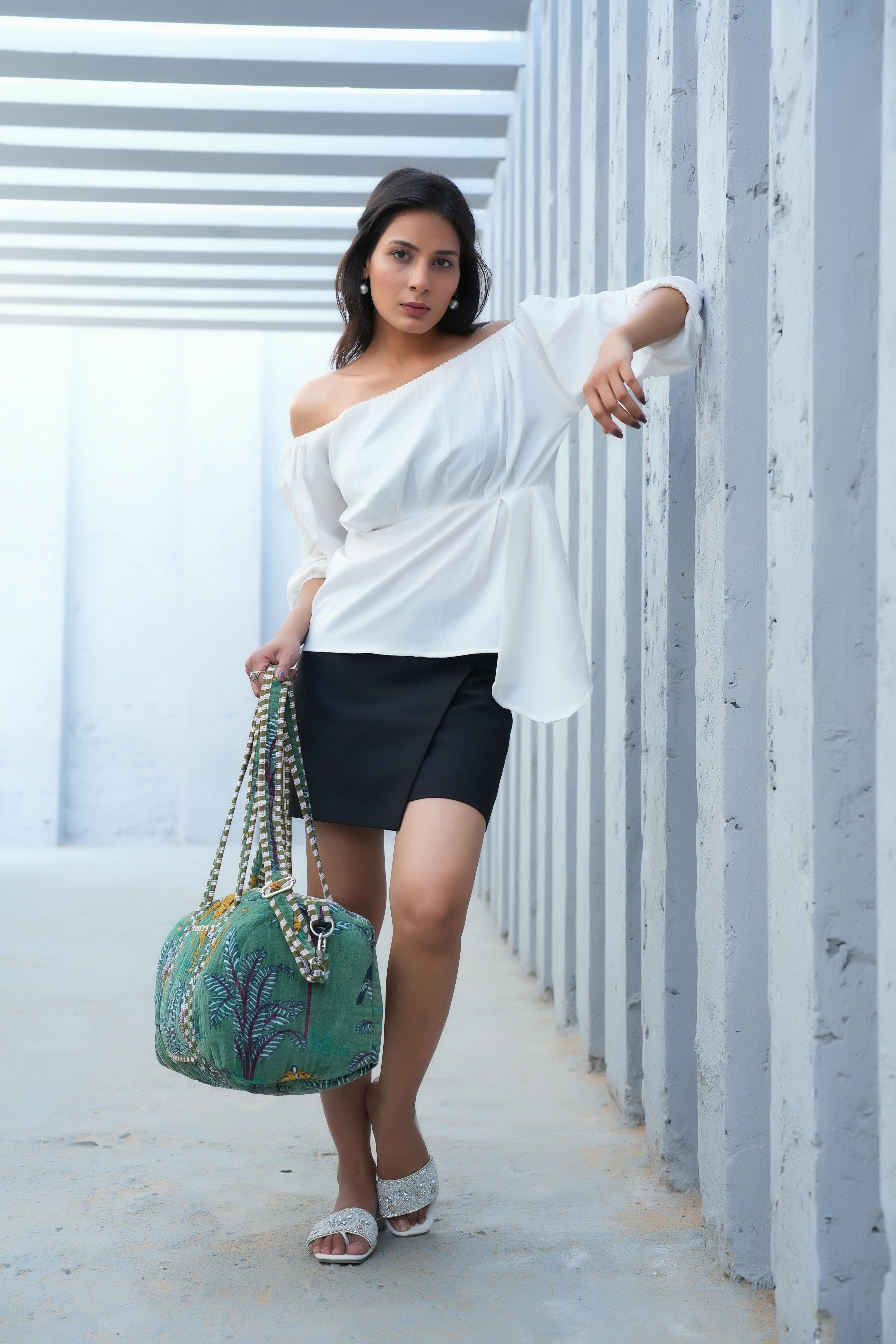The Jungle Velvet Weekender — handmade quilted velvet weekender bag, ethically made in Rajasthan, India