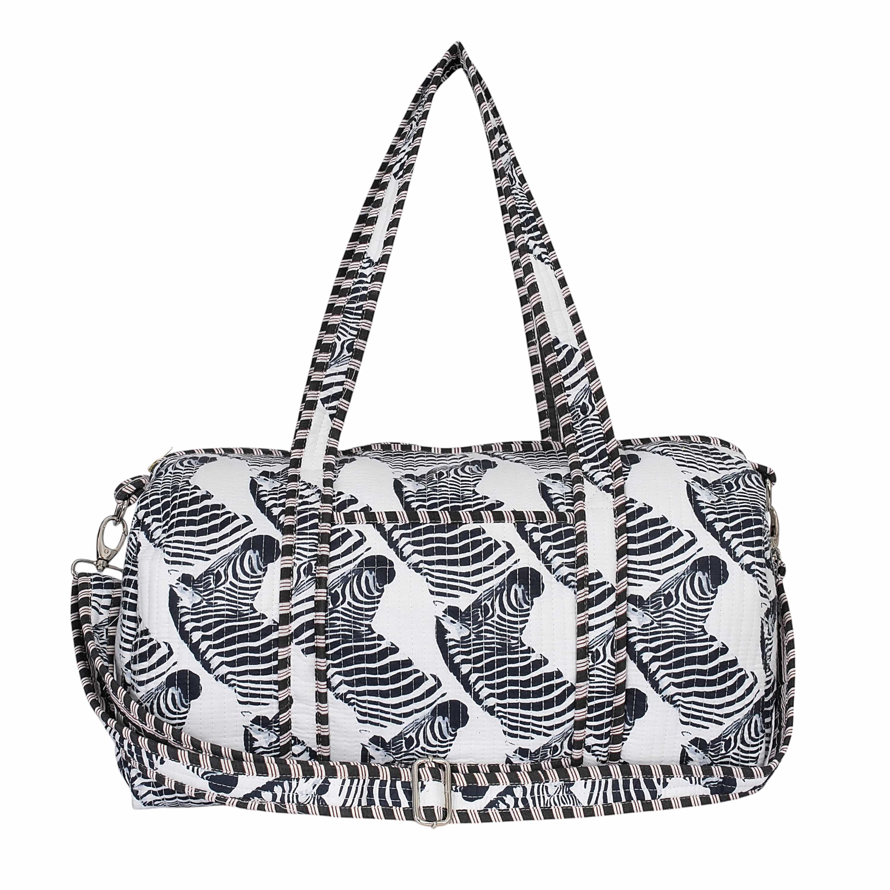 The Zebra Weekender — handmade hand block printed cotton weekender bag, ethically made in Rajasthan, India