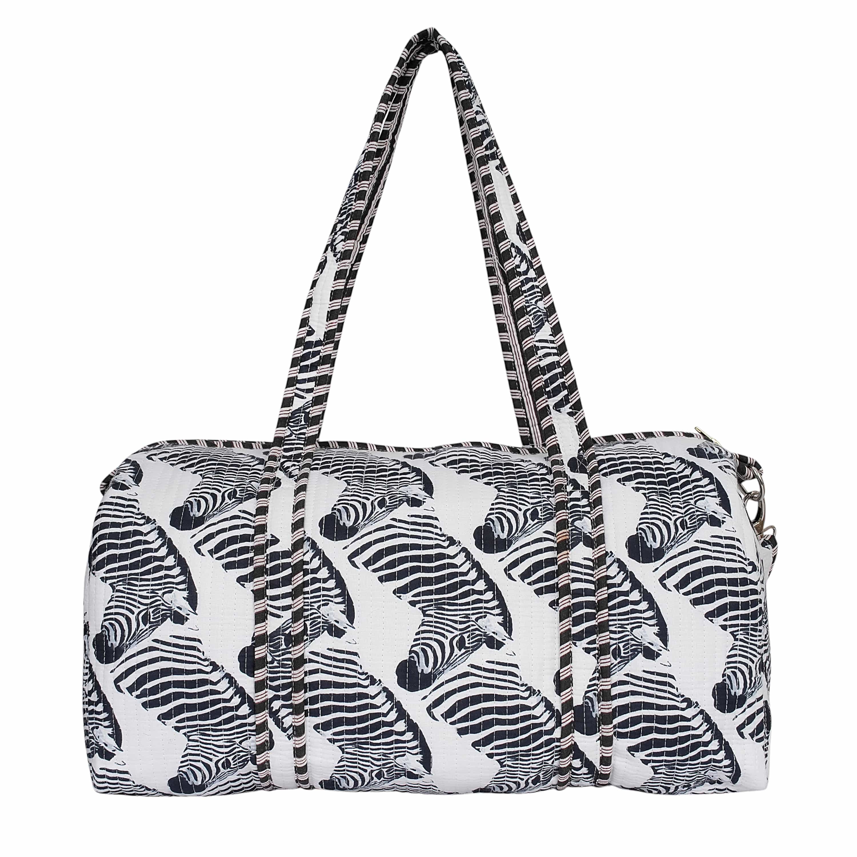The Zebra Weekender — handmade hand block printed cotton weekender bag, ethically made in Rajasthan, India