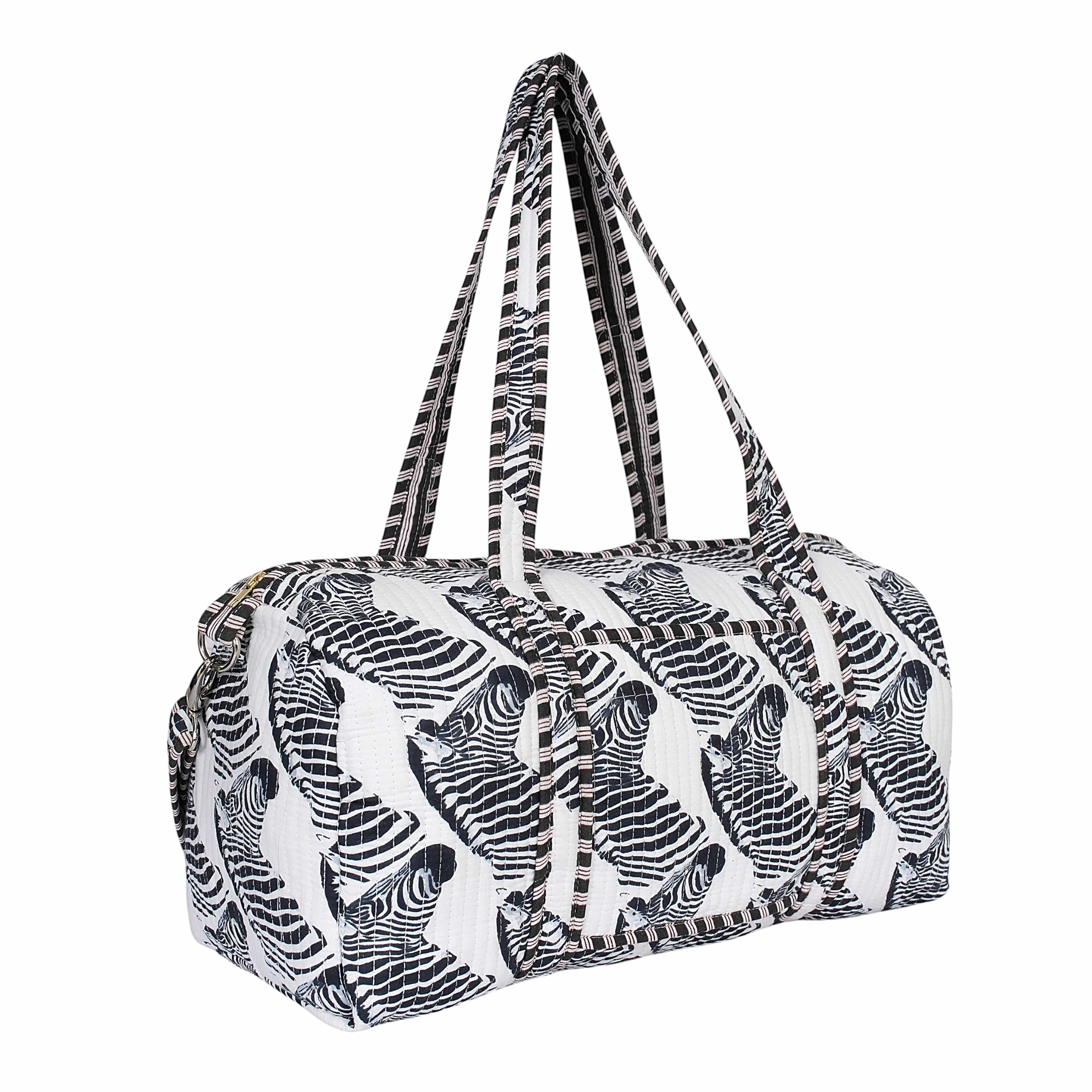 The Zebra Weekender — handmade hand block printed cotton weekender bag, ethically made in Rajasthan, India