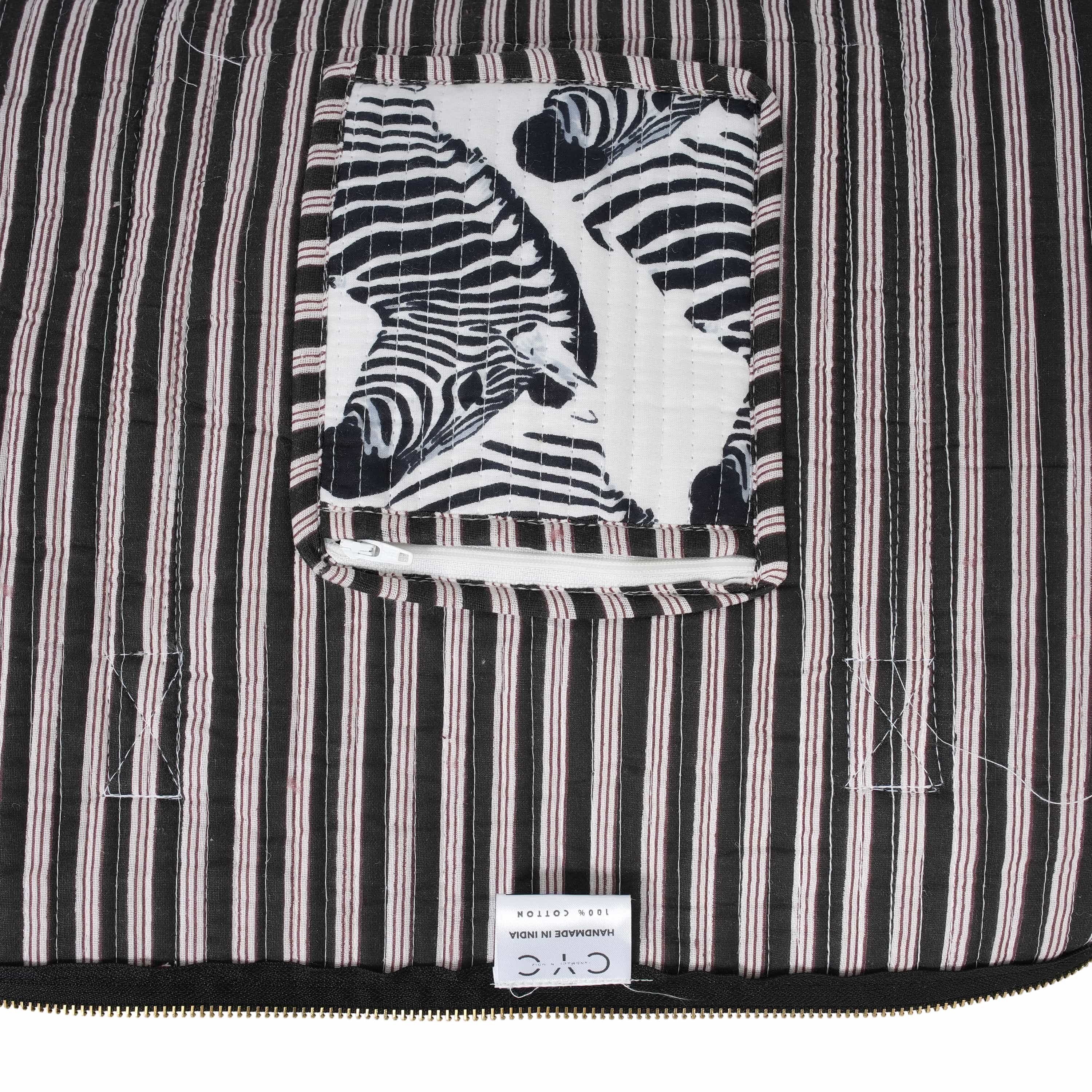 The Zebra Weekender — handmade hand block printed cotton weekender bag, ethically made in Rajasthan, India