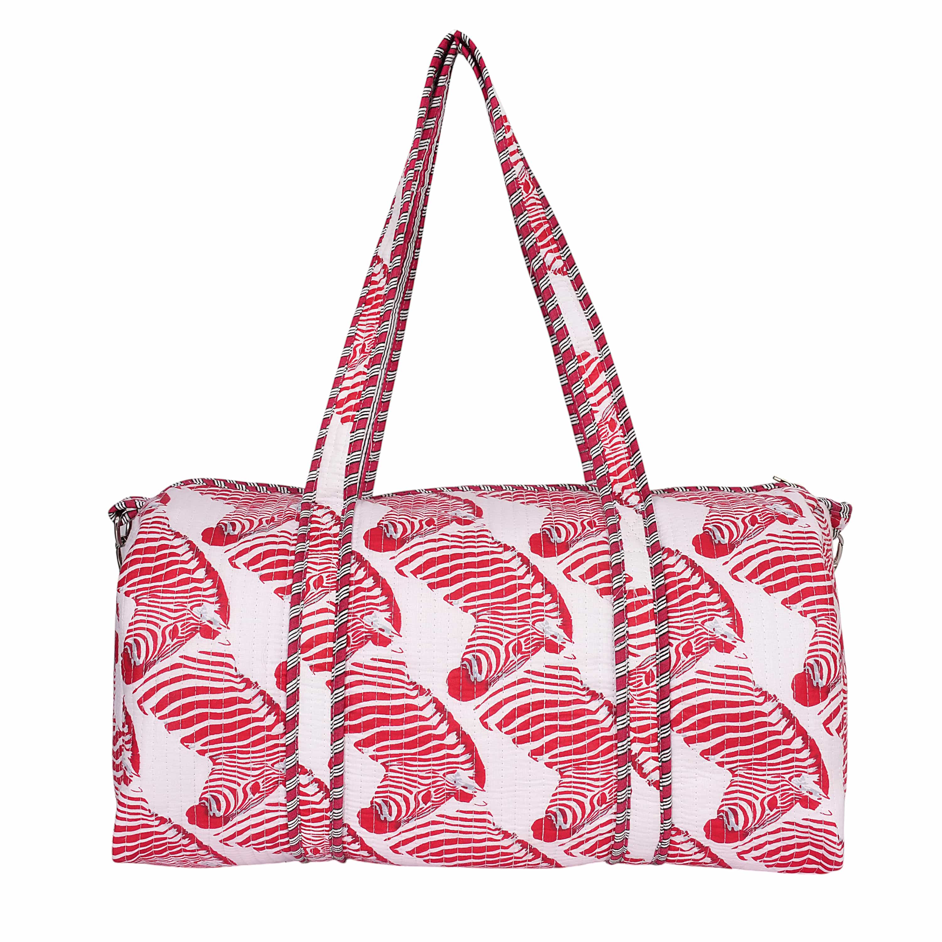 The Zebra Weekender — handmade hand block printed cotton weekender bag, ethically made in Rajasthan, India