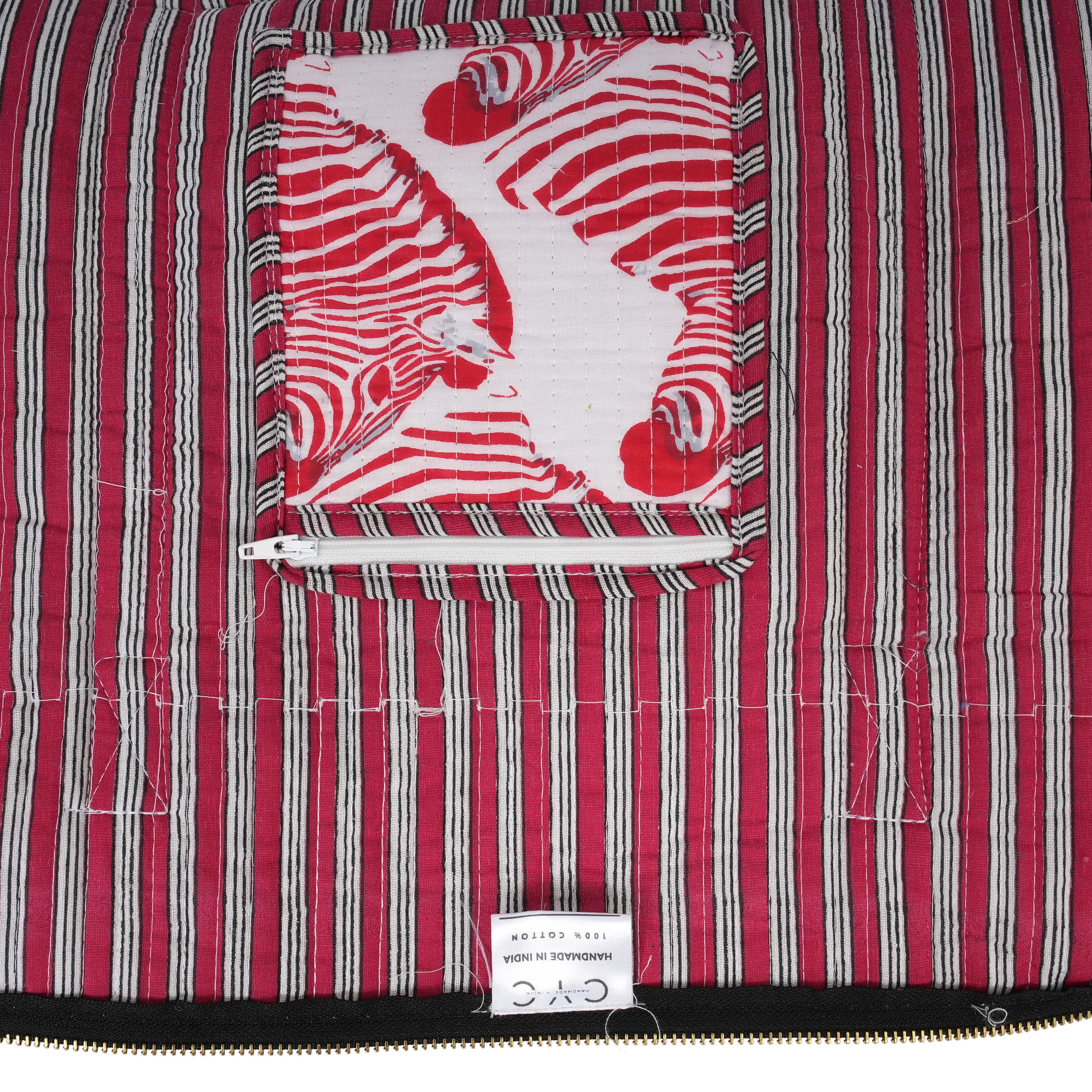 The Zebra Weekender — handmade hand block printed cotton weekender bag, ethically made in Rajasthan, India