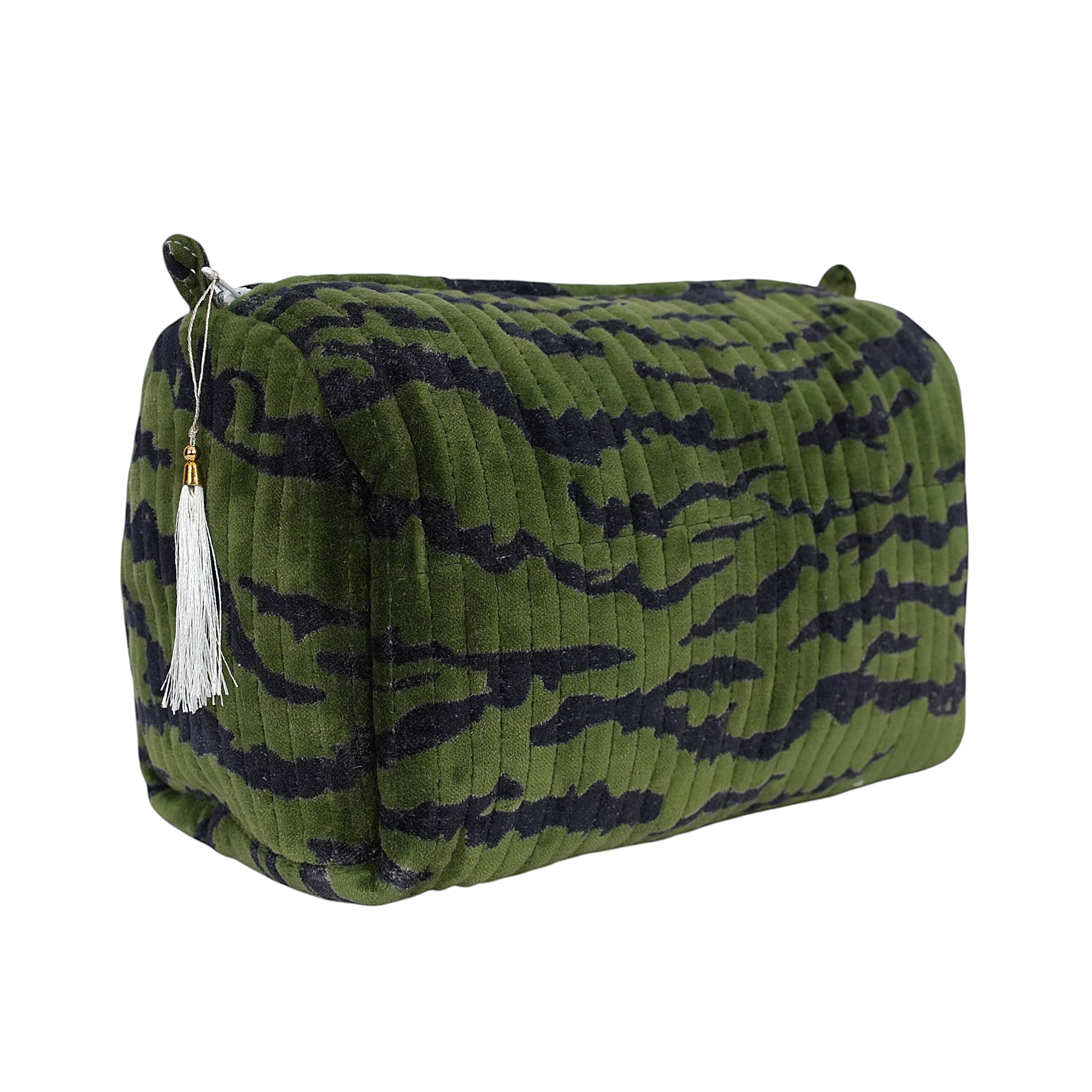 The Velvet Tiger Three Piece Travel Set — handmade quilted velvet travel pouch set, ethically made in Rajasthan, India