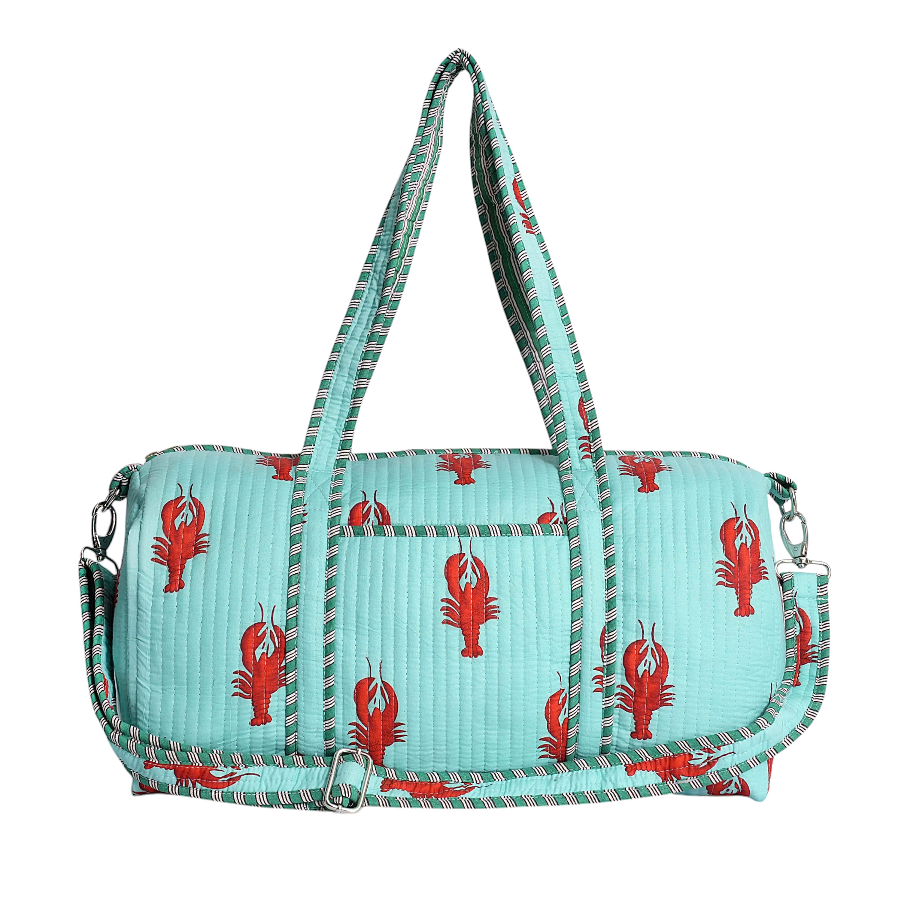 The Lobster Weekender — handmade hand block printed cotton weekender bag, ethically made in Rajasthan, India