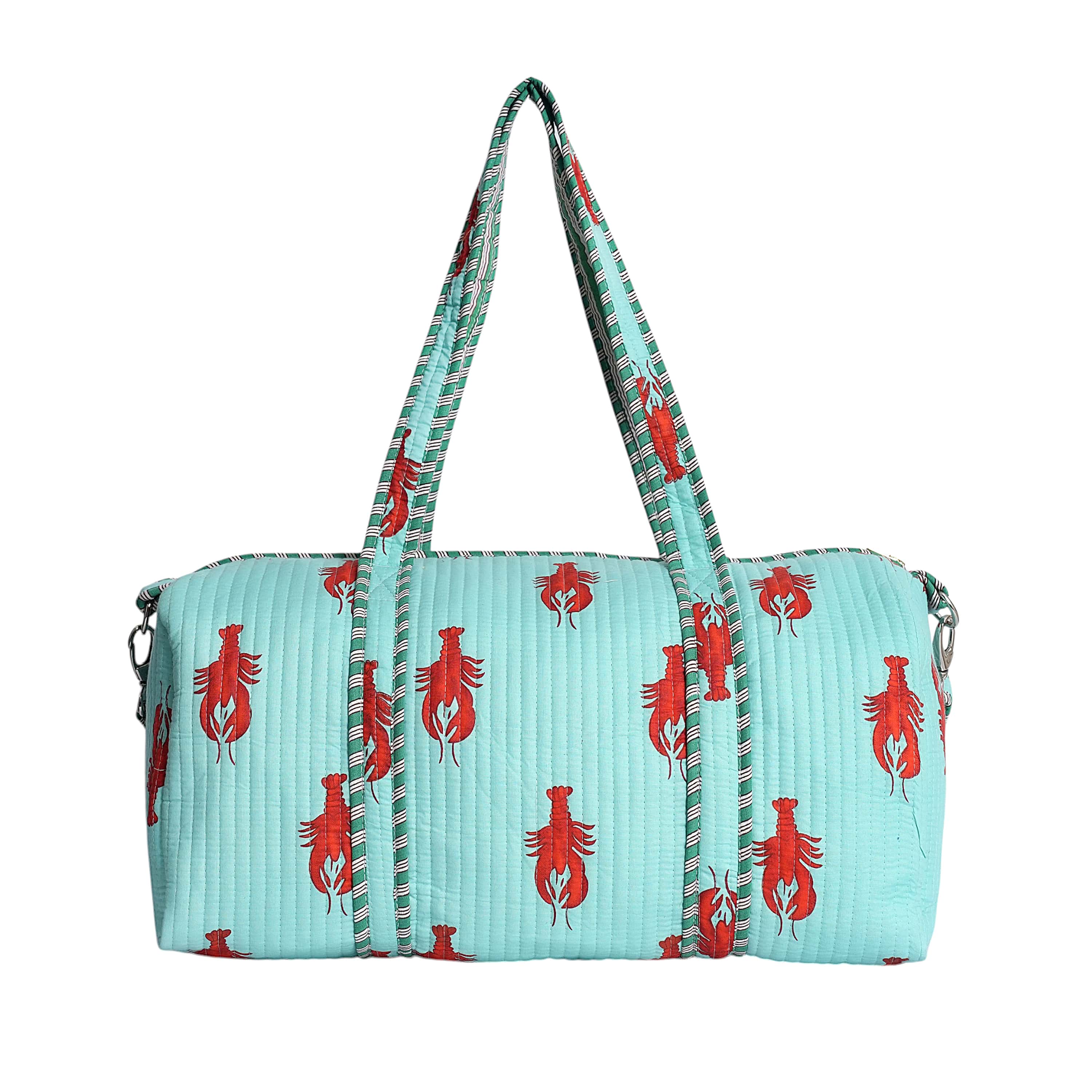 The Lobster Weekender — handmade hand block printed cotton weekender bag, ethically made in Rajasthan, India