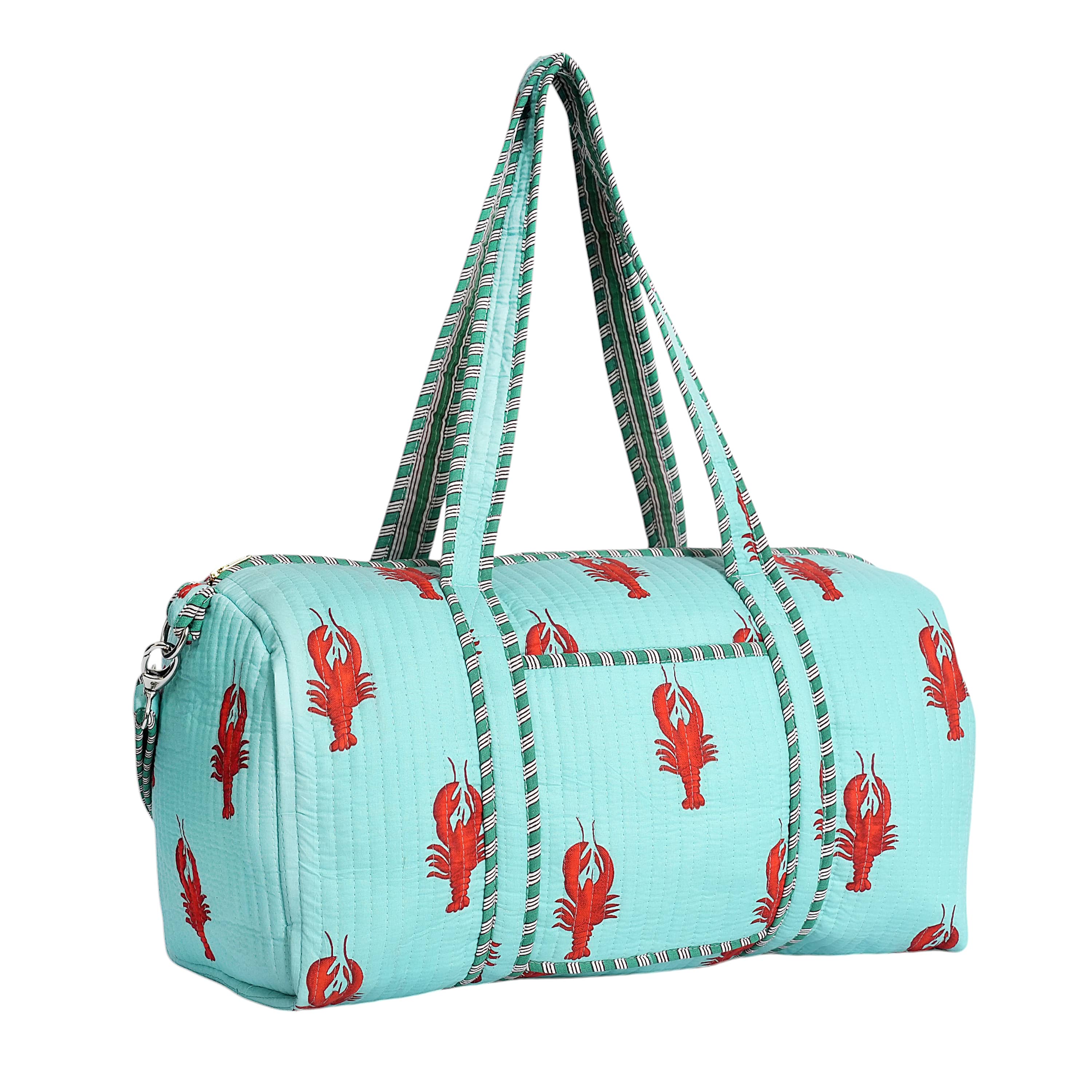 The Lobster Weekender — handmade hand block printed cotton weekender bag, ethically made in Rajasthan, India