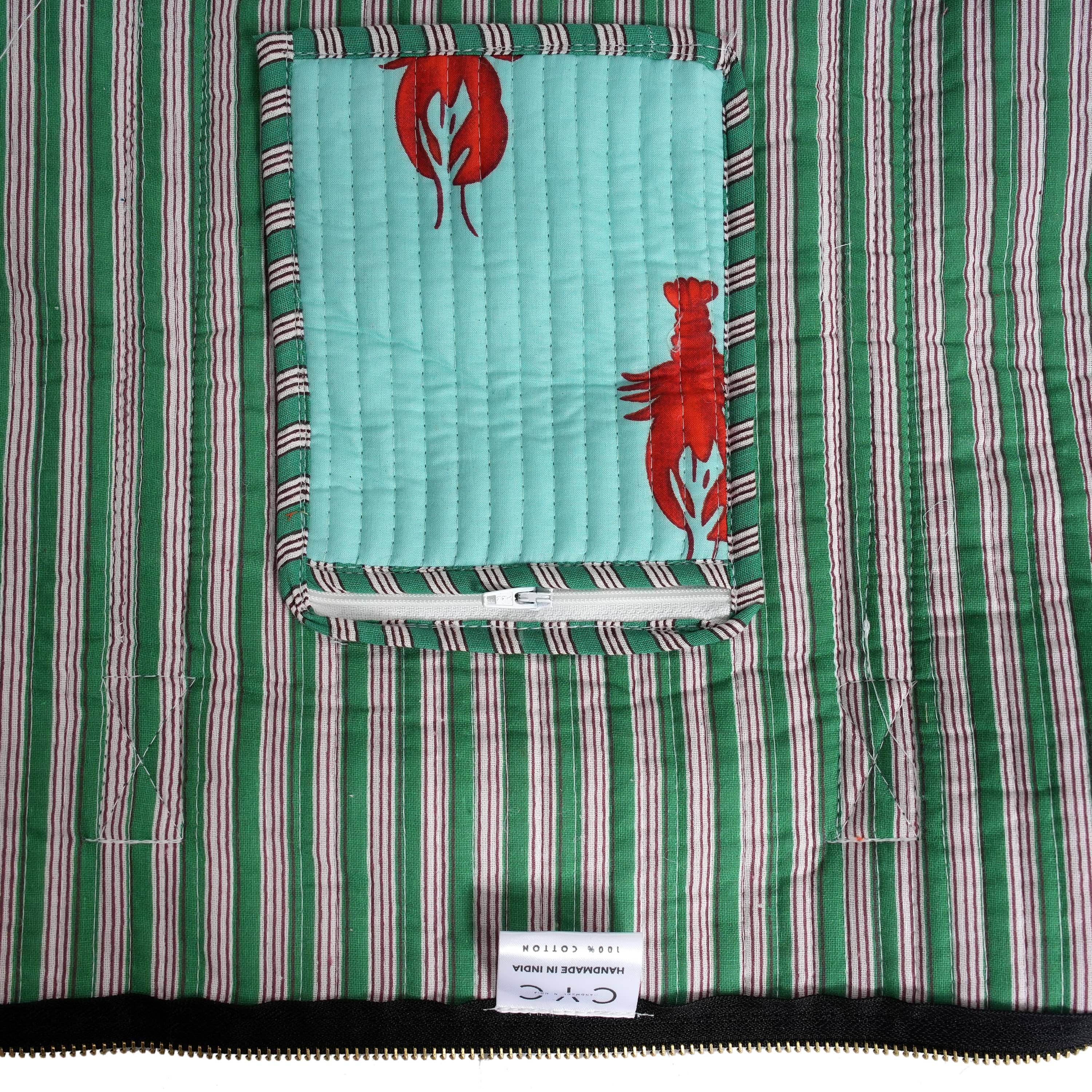 The Lobster Weekender — handmade hand block printed cotton weekender bag, ethically made in Rajasthan, India