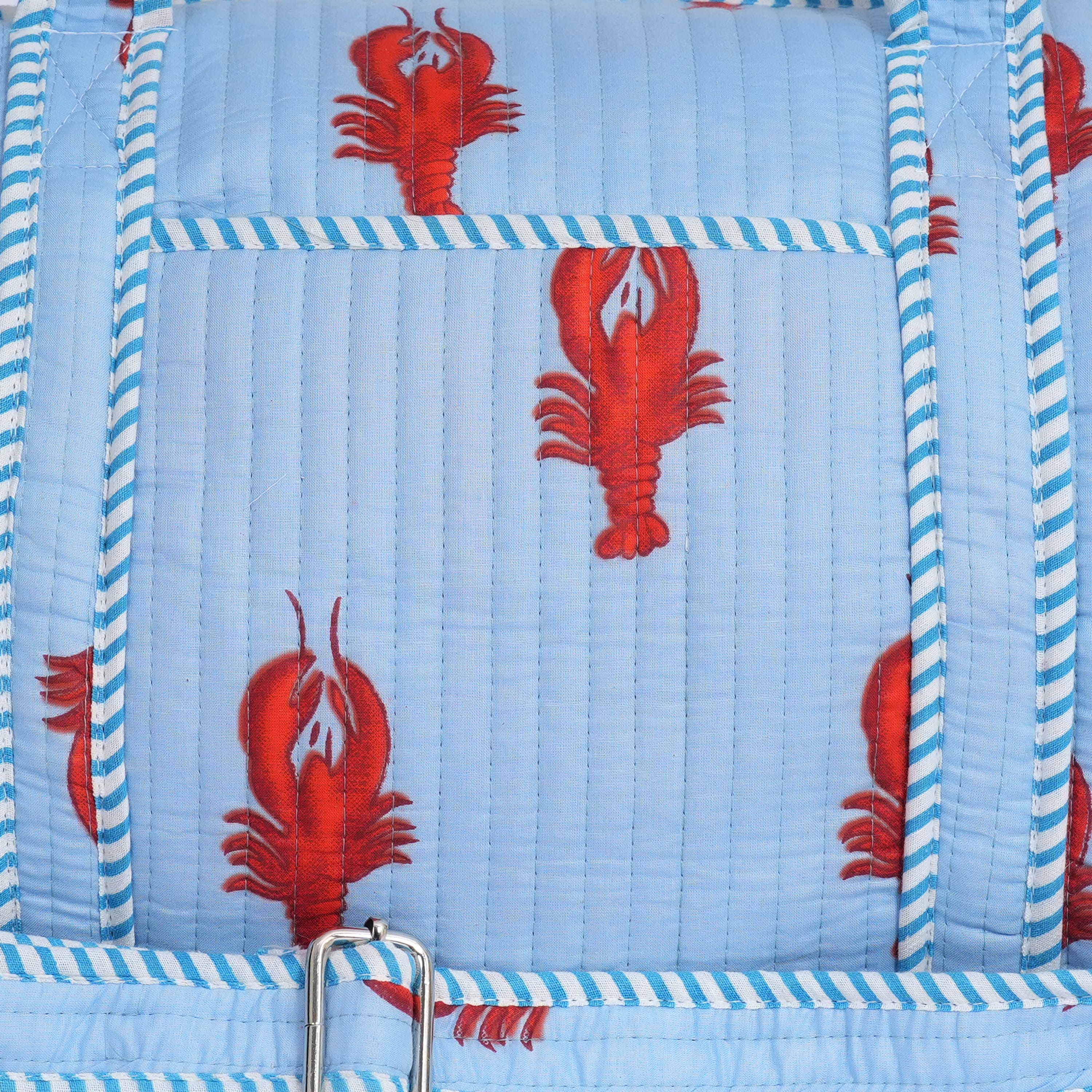 The Lobster Weekender — handmade hand block printed cotton weekender bag, ethically made in Rajasthan, India