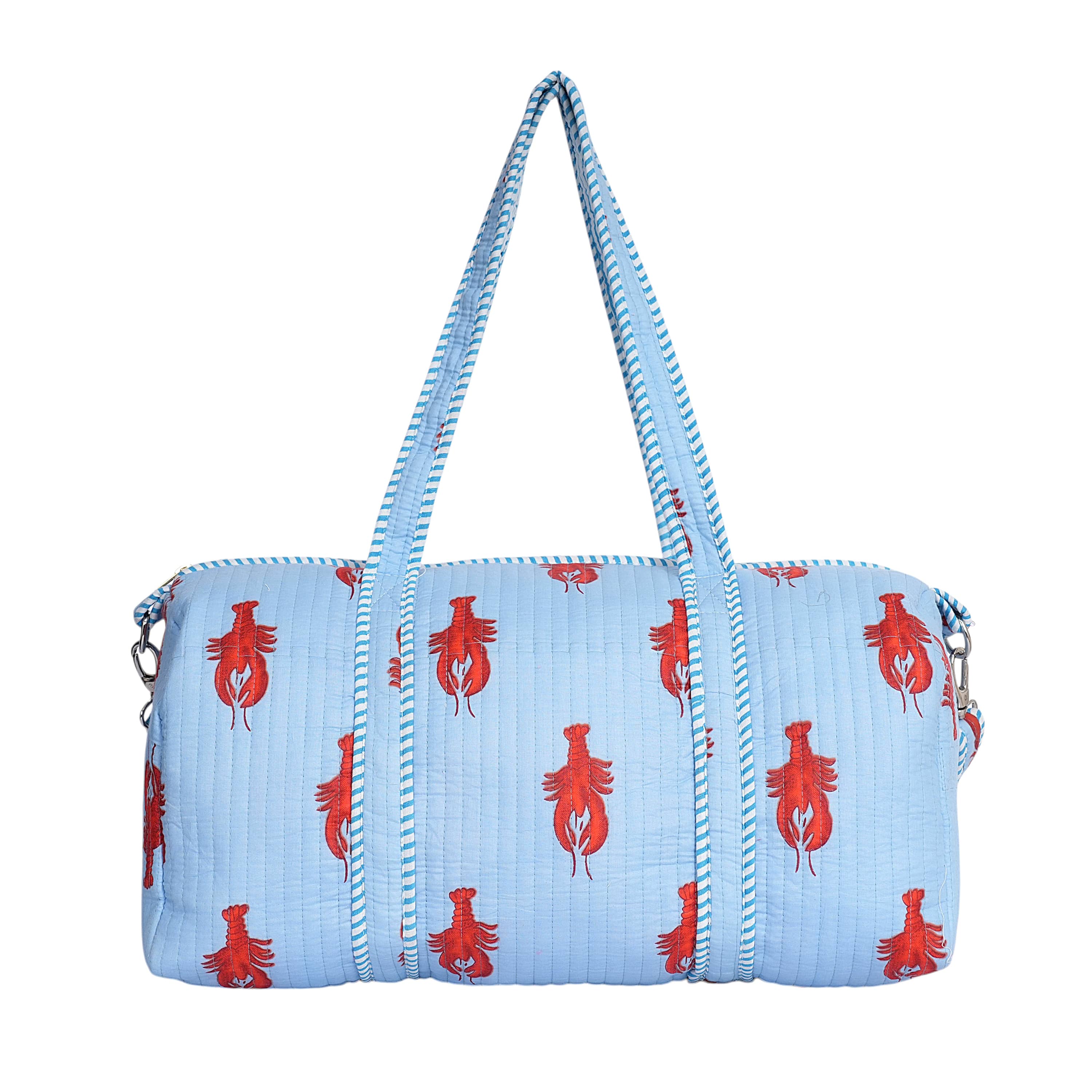 The Lobster Weekender — handmade hand block printed cotton weekender bag, ethically made in Rajasthan, India