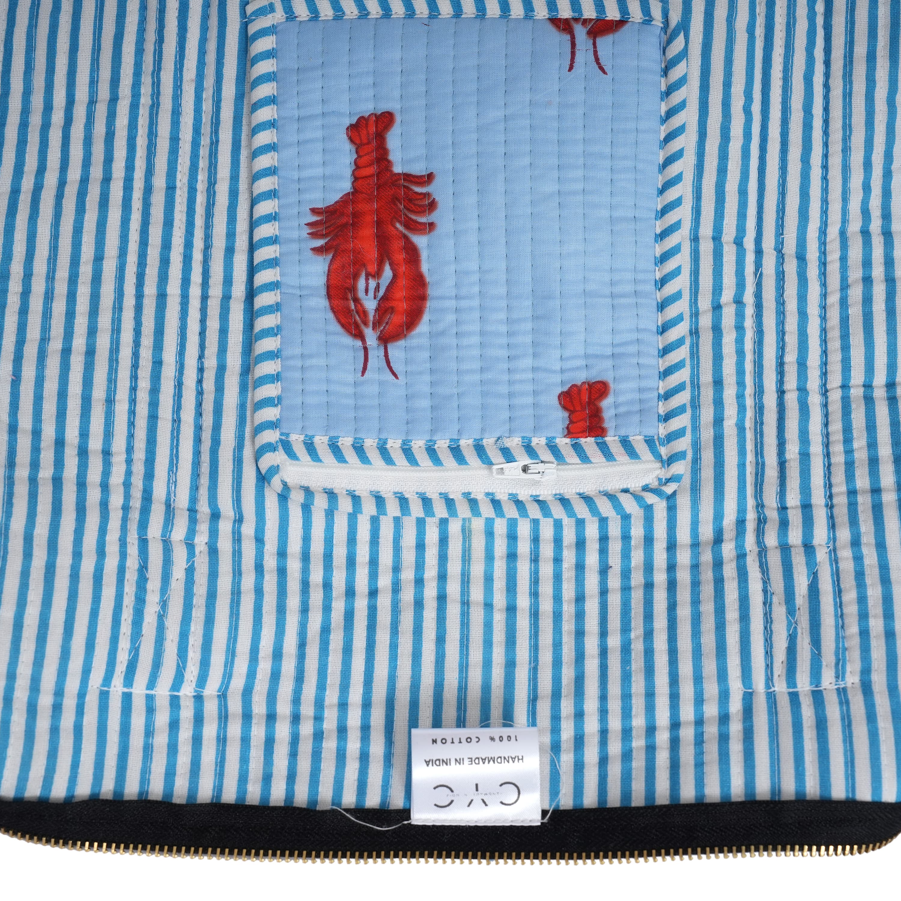 The Lobster Weekender — handmade hand block printed cotton weekender bag, ethically made in Rajasthan, India