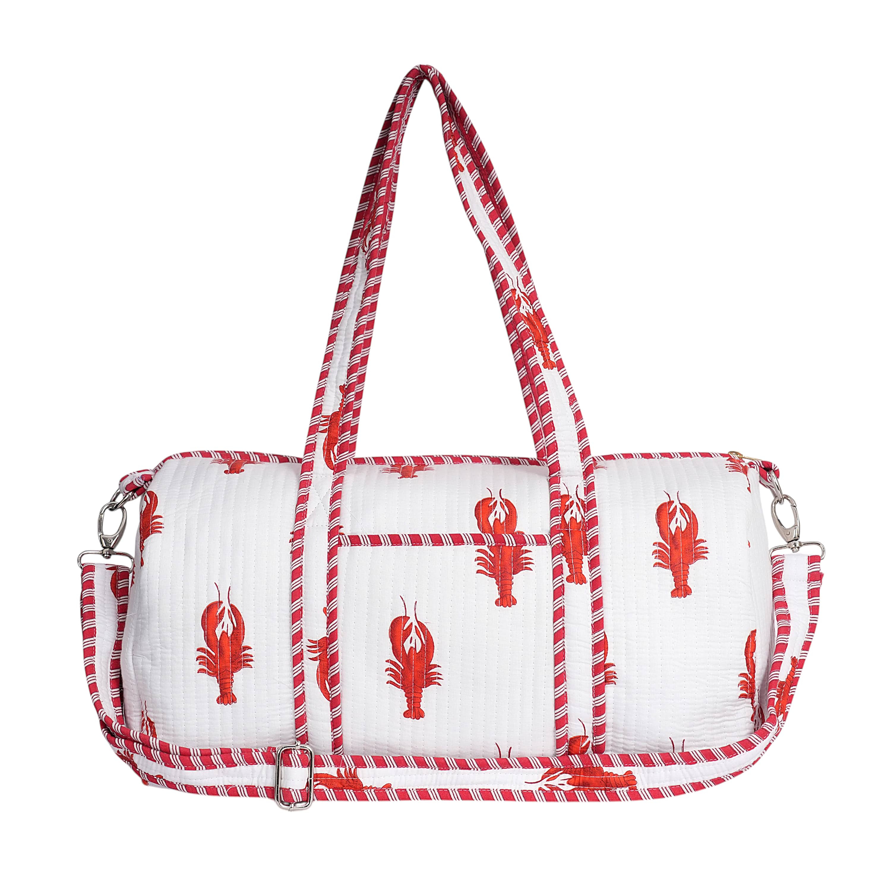 The Lobster Weekender — handmade hand block printed cotton weekender bag, ethically made in Rajasthan, India