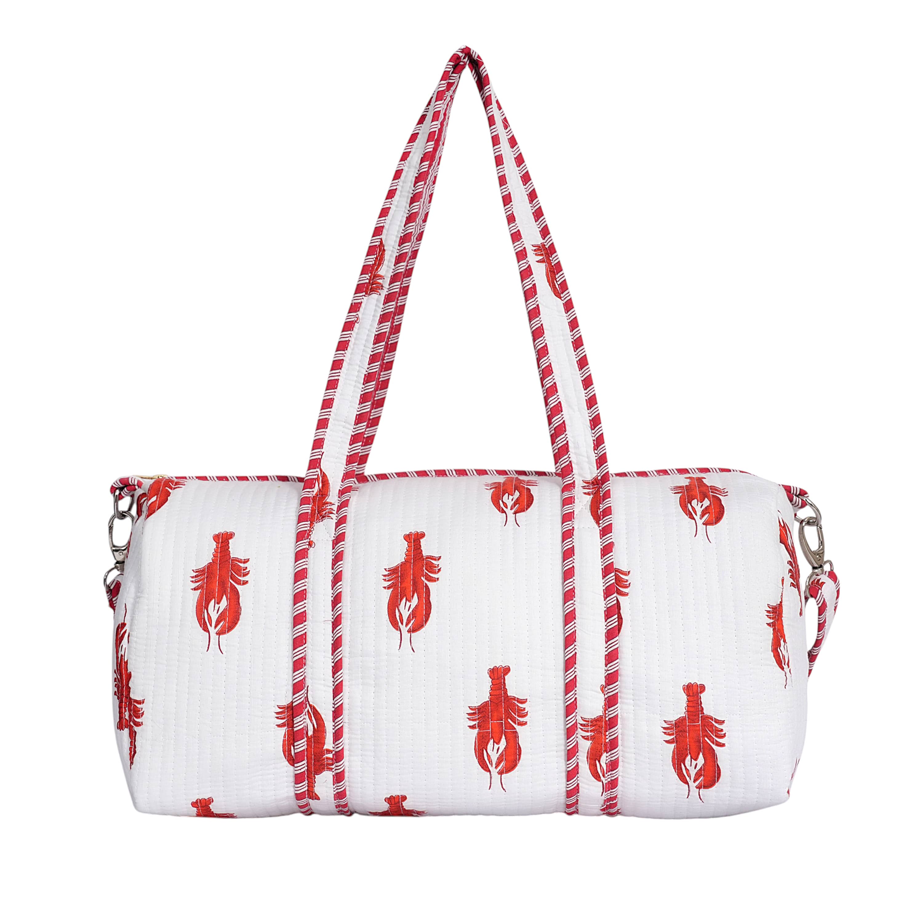 The Lobster Weekender — handmade hand block printed cotton weekender bag, ethically made in Rajasthan, India
