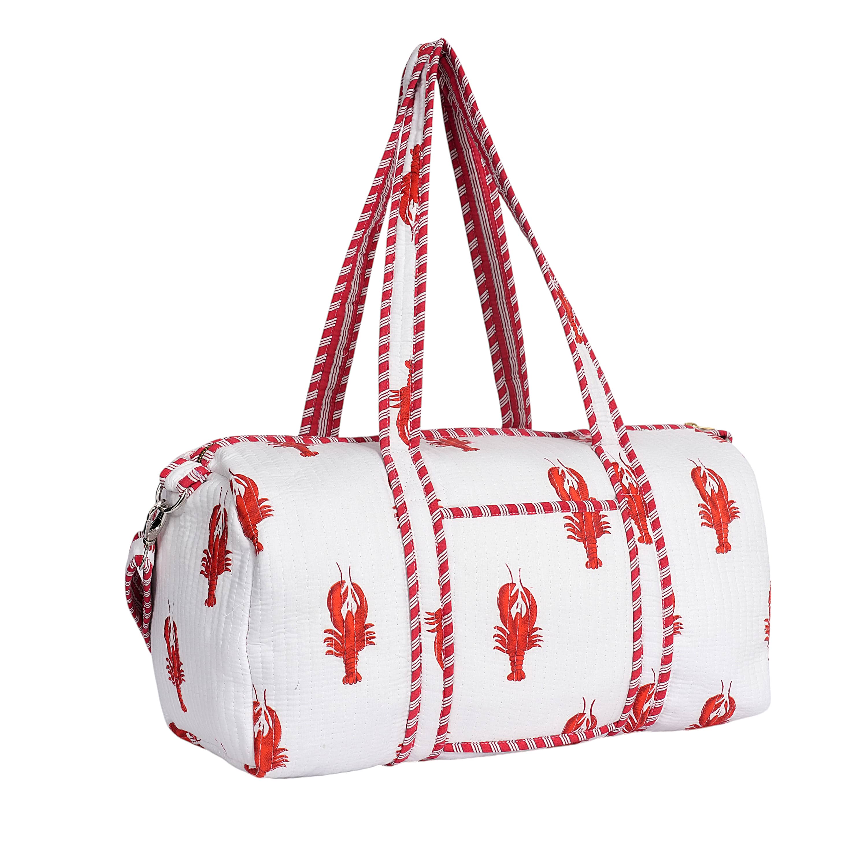 The Lobster Weekender — handmade hand block printed cotton weekender bag, ethically made in Rajasthan, India