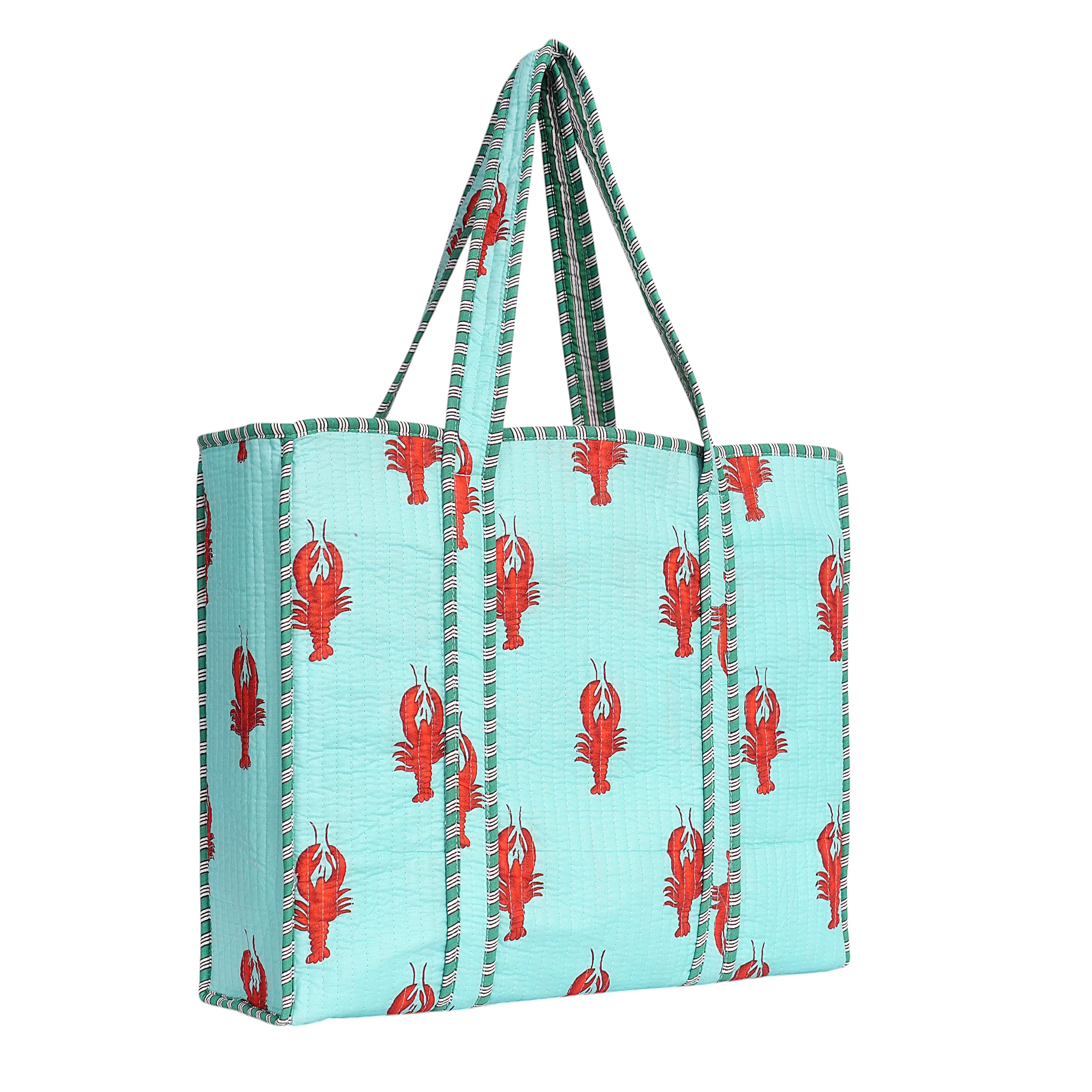 The Lobster Tote — handmade hand block printed cotton tote bag, ethically made in Rajasthan, India