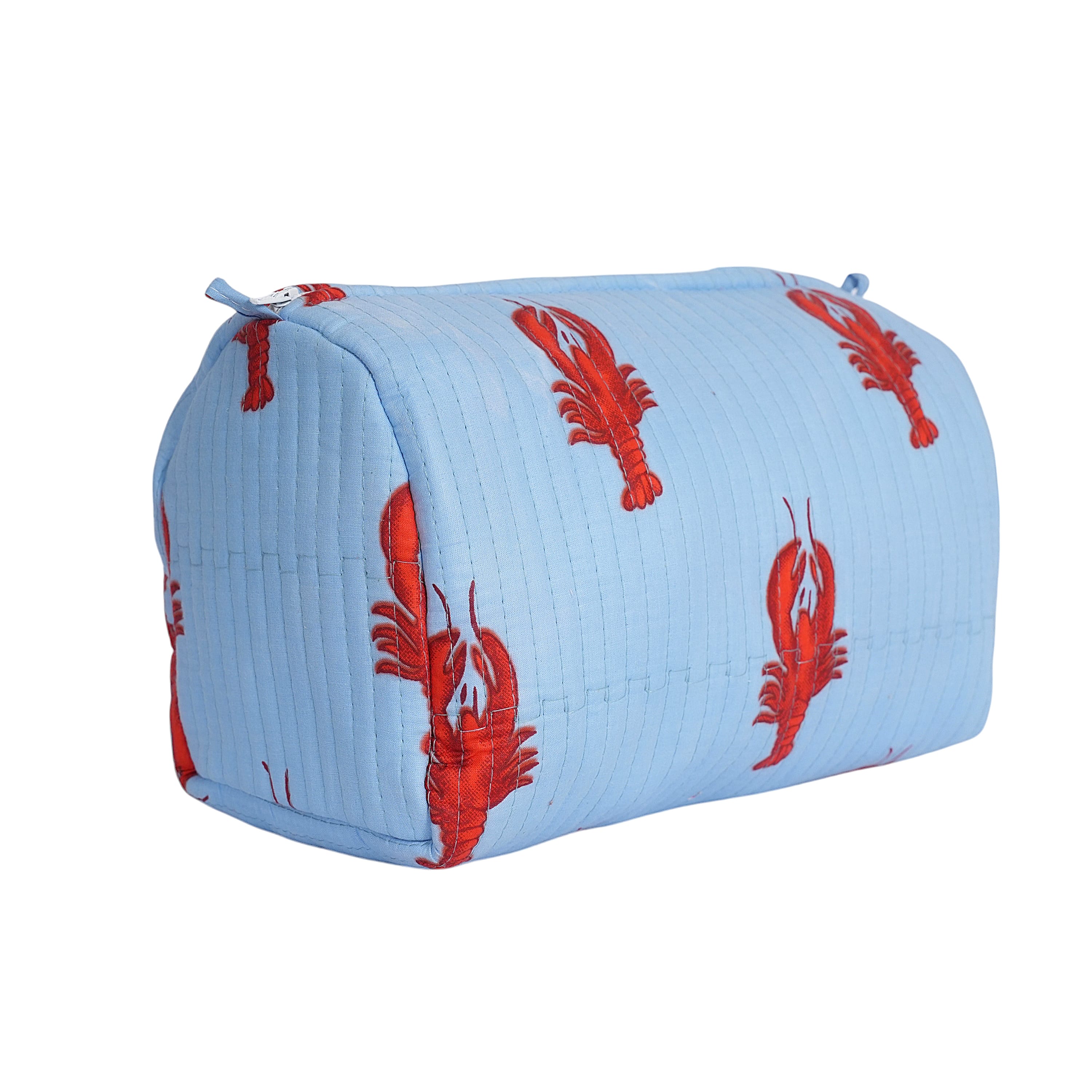 The Lobster Travel Set — handmade hand block printed cotton travel pouch set, ethically made in Rajasthan, India