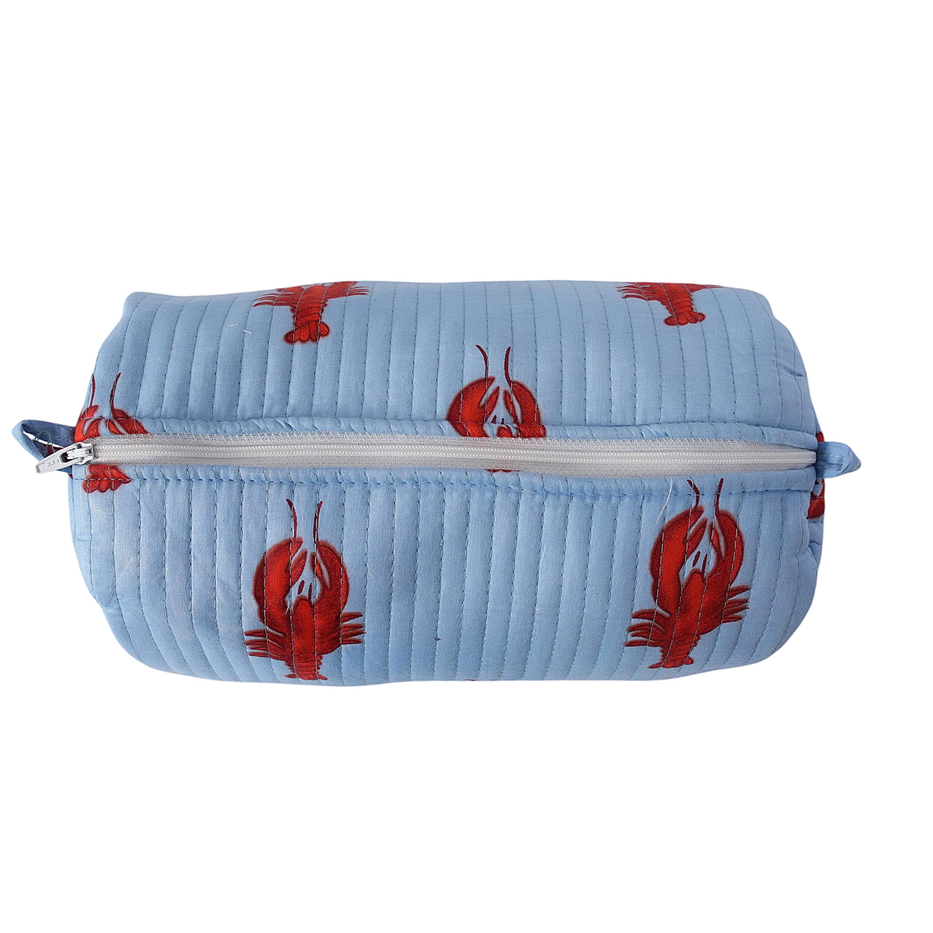 The Lobster Travel Set — handmade hand block printed cotton travel pouch set, ethically made in Rajasthan, India
