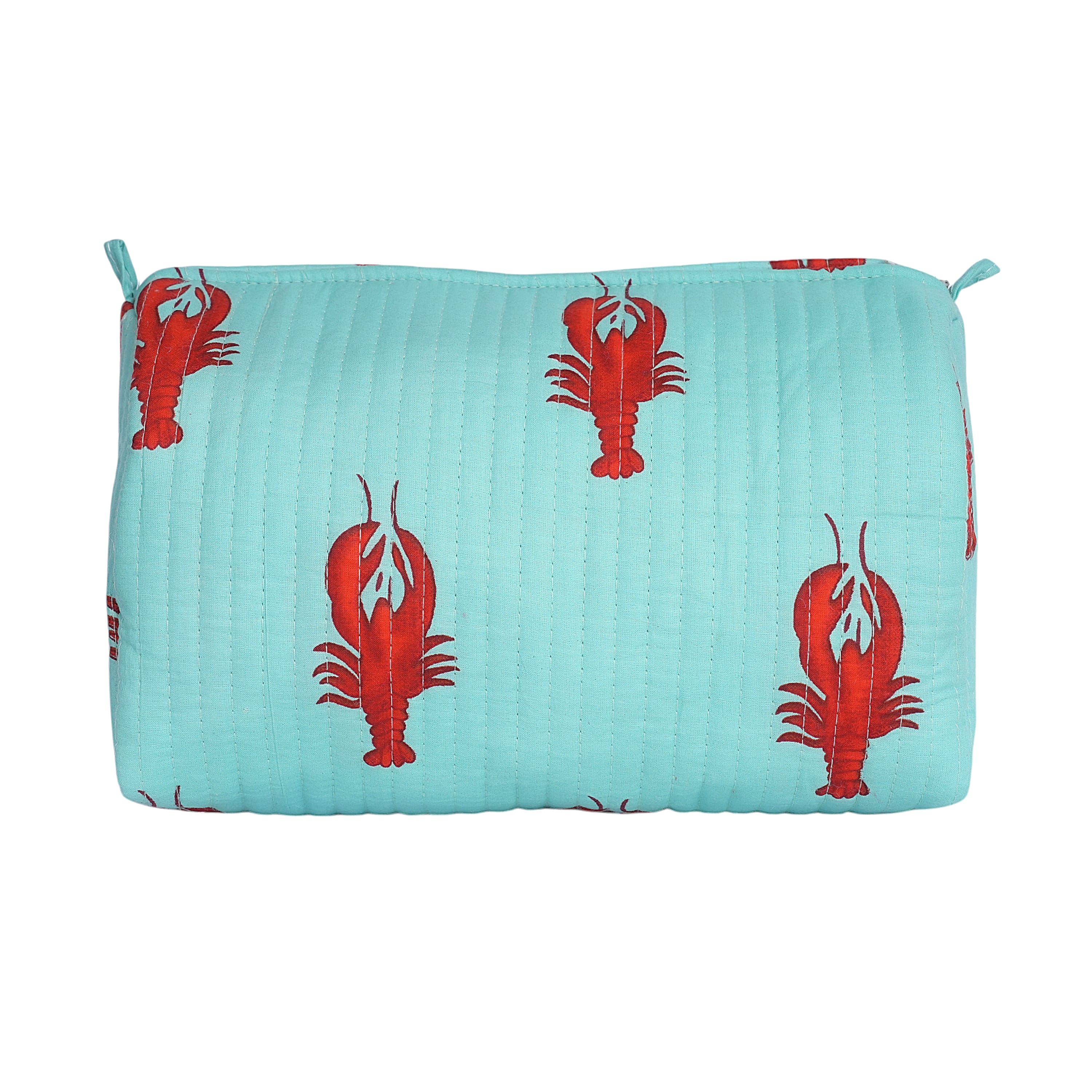 The Lobster Travel Set — handmade hand block printed cotton travel pouch set, ethically made in Rajasthan, India