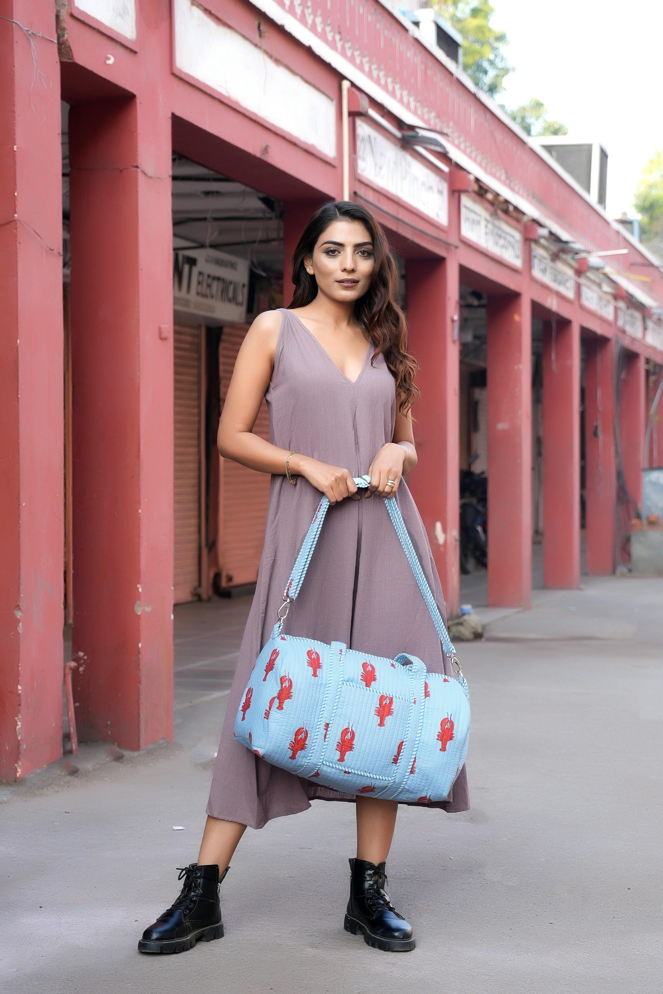 The Lobster Weekender — handmade hand block printed cotton weekender bag, ethically made in Rajasthan, India