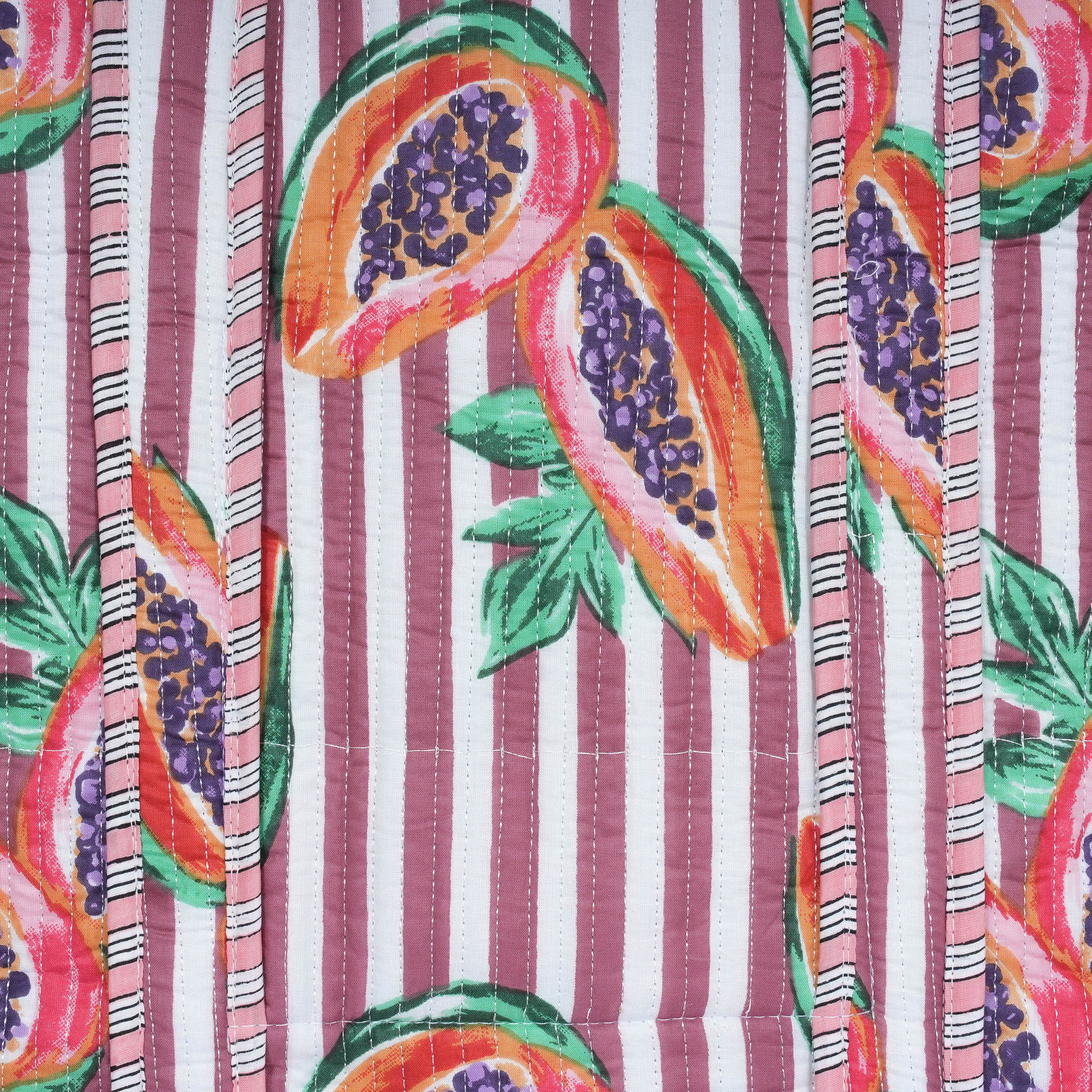 Summer Fruits Tote In Papaya — handmade hand block printed cotton tote bag, ethically made in Rajasthan, India