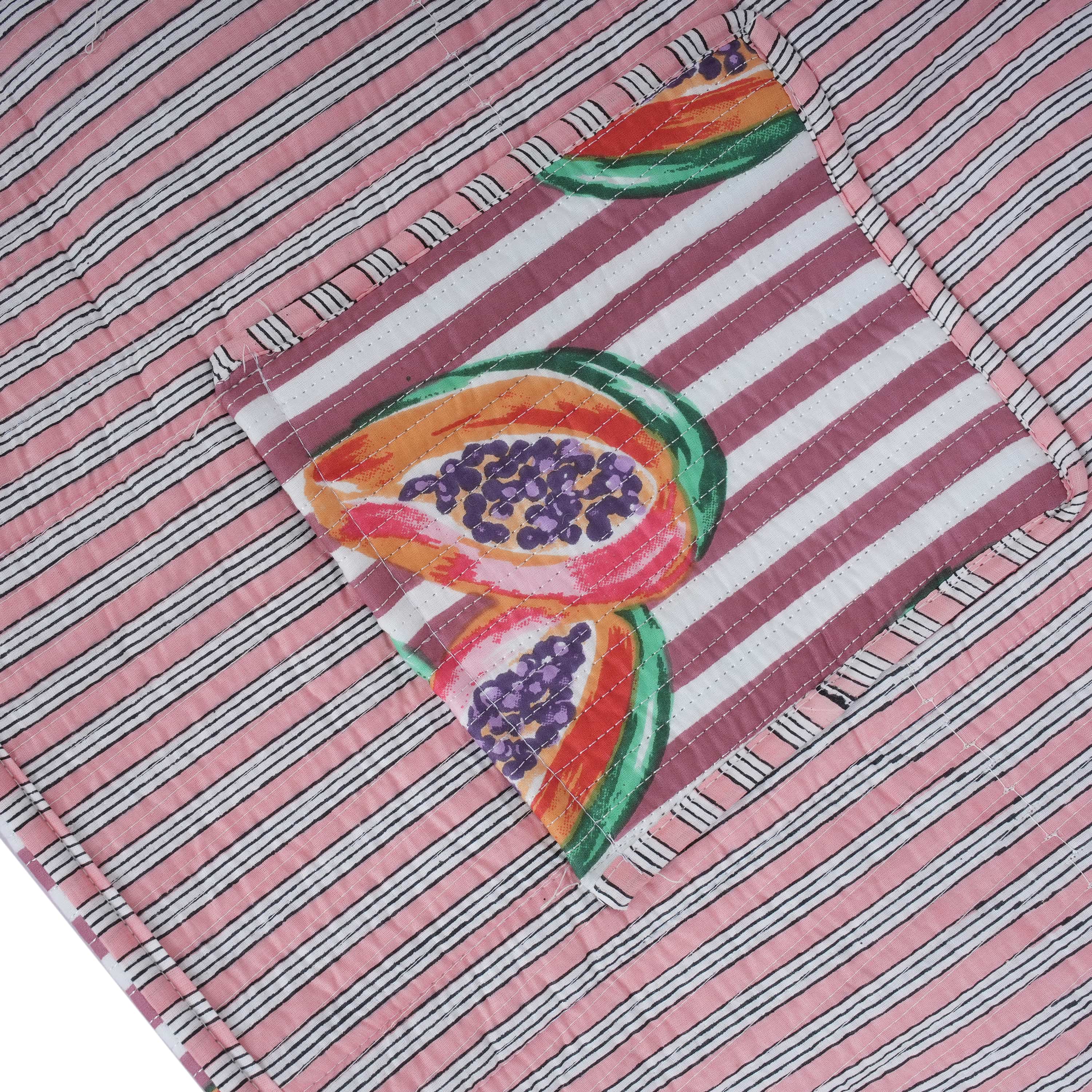 Summer Fruits Tote In Papaya — handmade hand block printed cotton tote bag, ethically made in Rajasthan, India