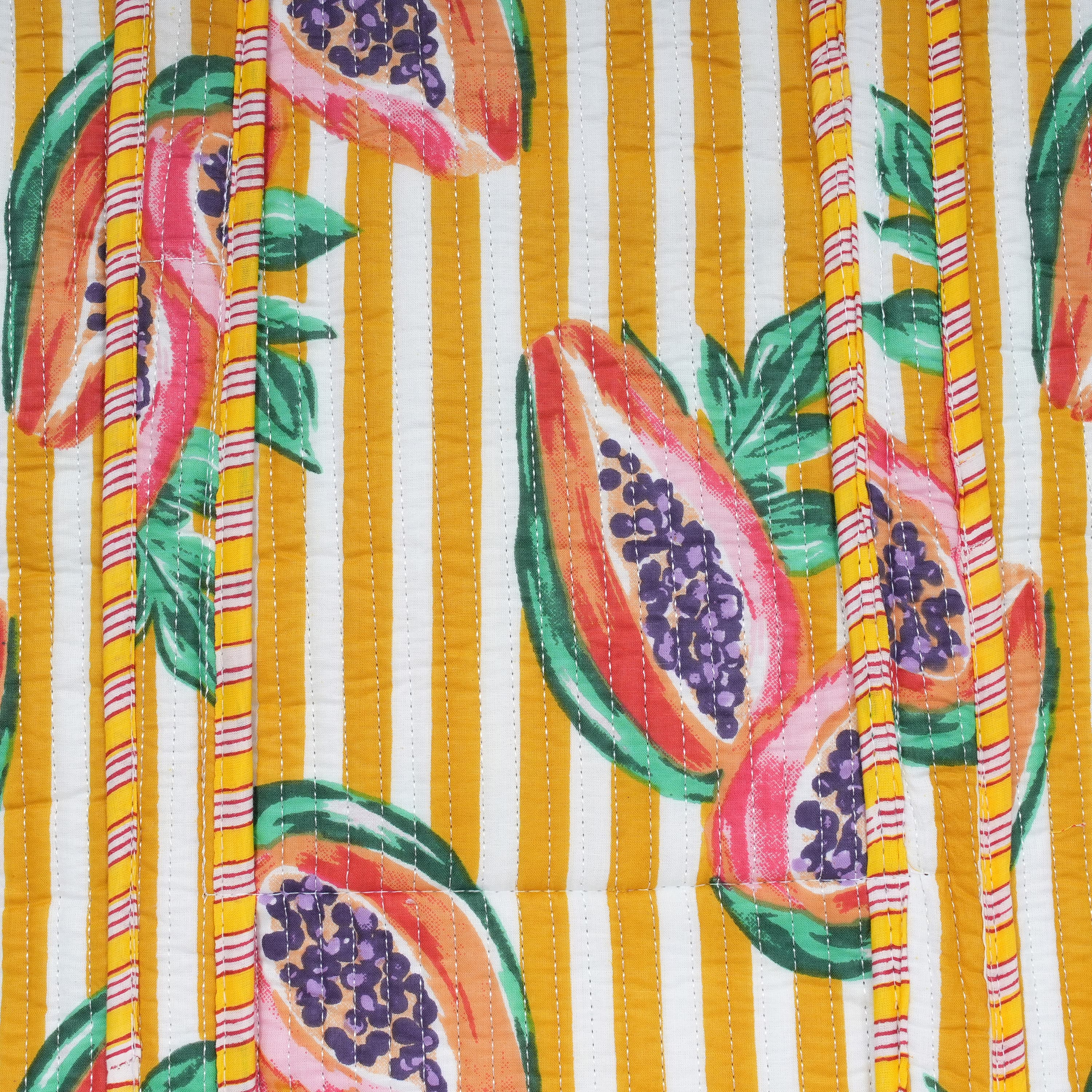 Summer Fruits Tote In Papaya — handmade hand block printed cotton tote bag, ethically made in Rajasthan, India