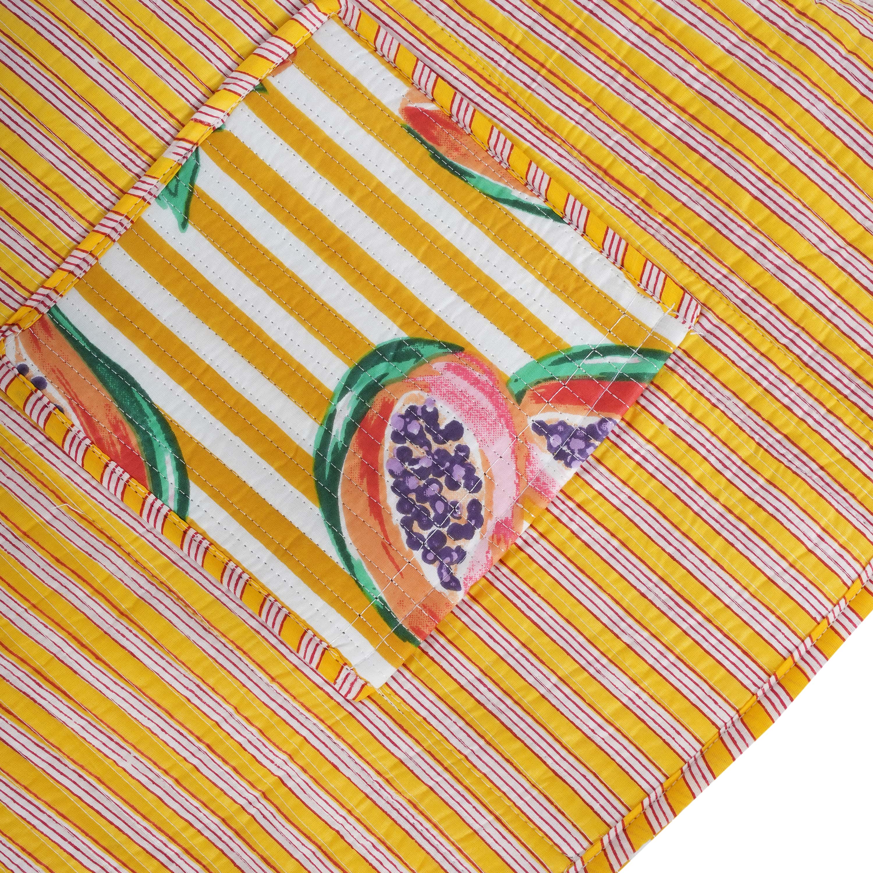 Summer Fruits Tote In Papaya — handmade hand block printed cotton tote bag, ethically made in Rajasthan, India
