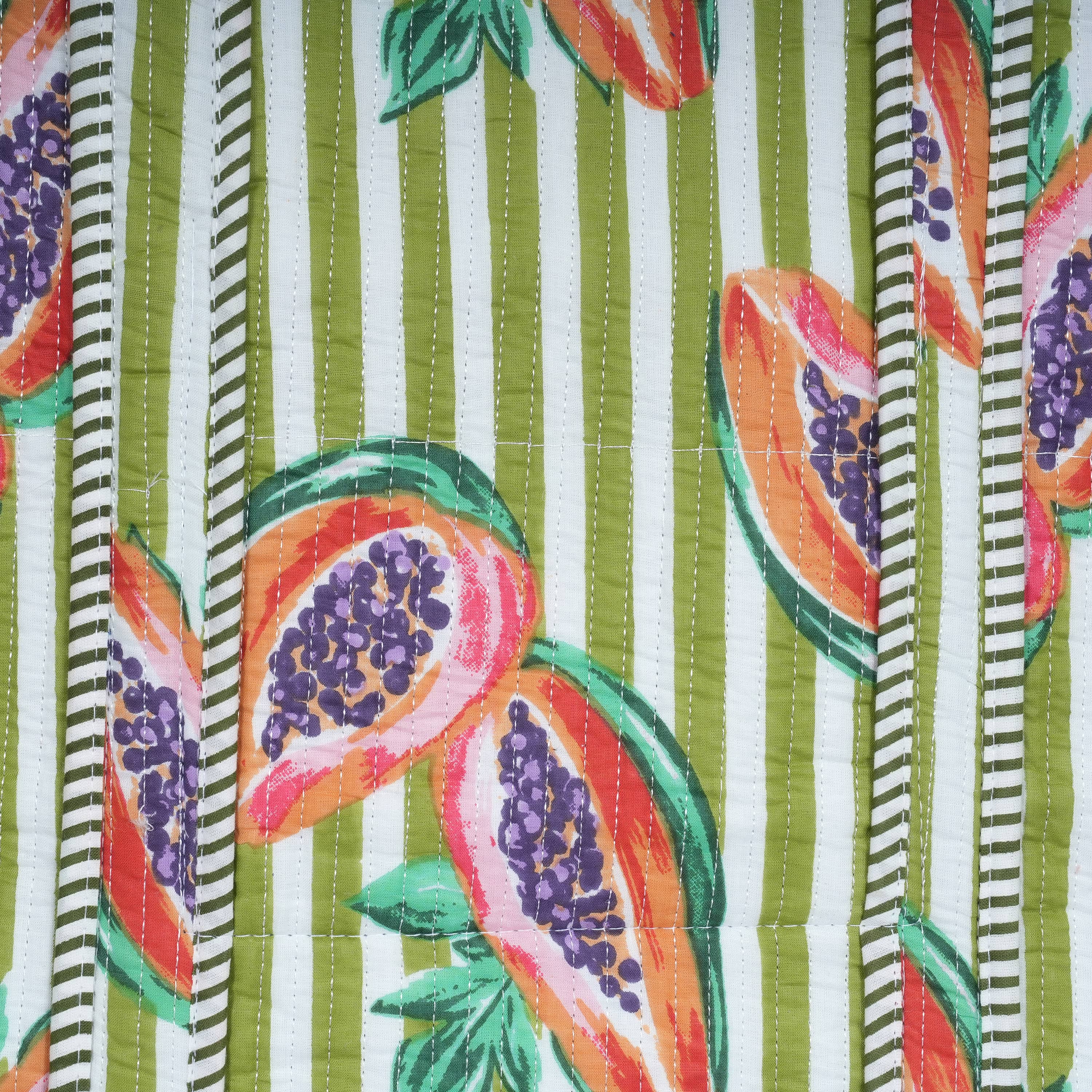 Summer Fruits Tote In Papaya — handmade hand block printed cotton tote bag, ethically made in Rajasthan, India