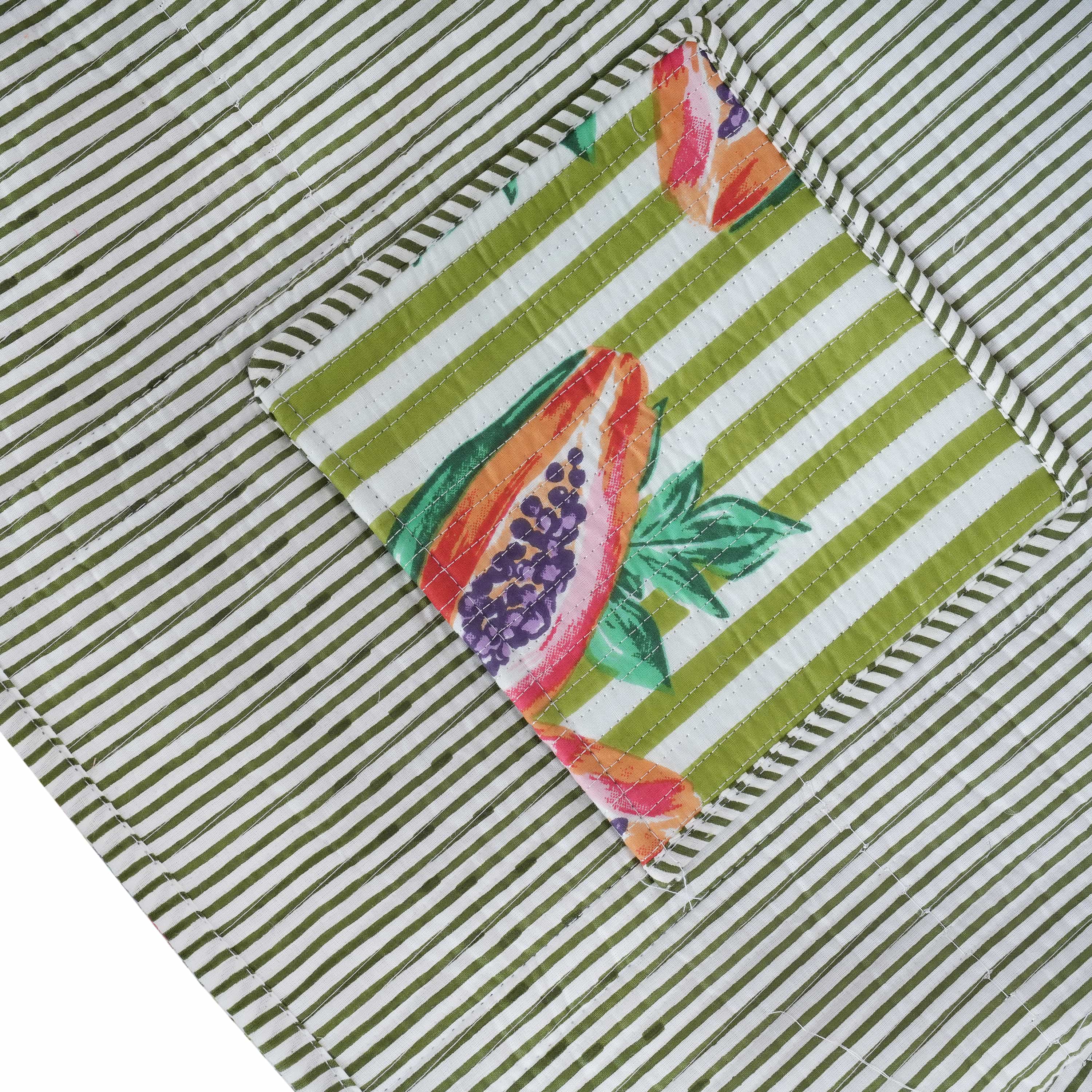 Summer Fruits Tote In Papaya — handmade hand block printed cotton tote bag, ethically made in Rajasthan, India