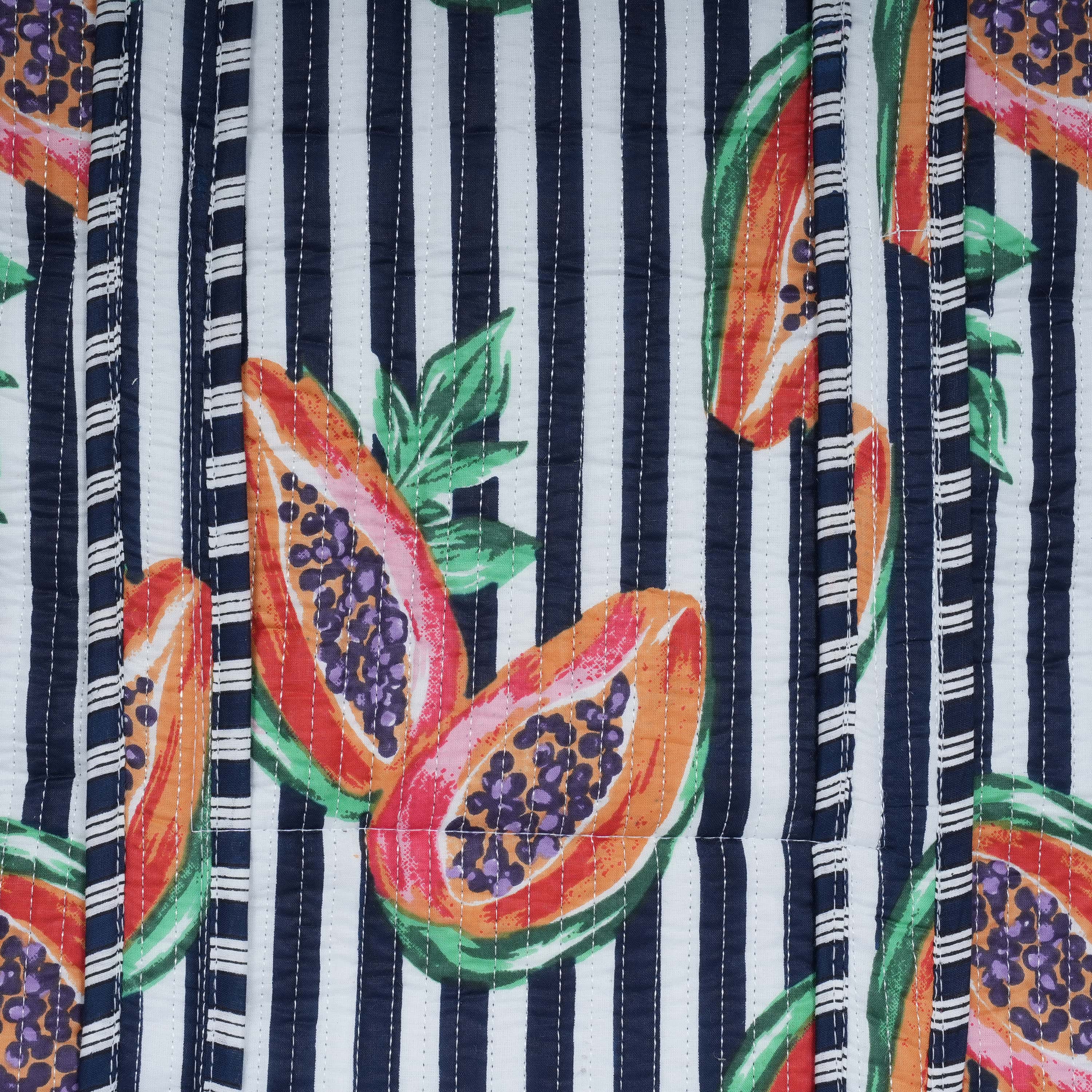 Summer Fruits Tote In Papaya — handmade hand block printed cotton tote bag, ethically made in Rajasthan, India