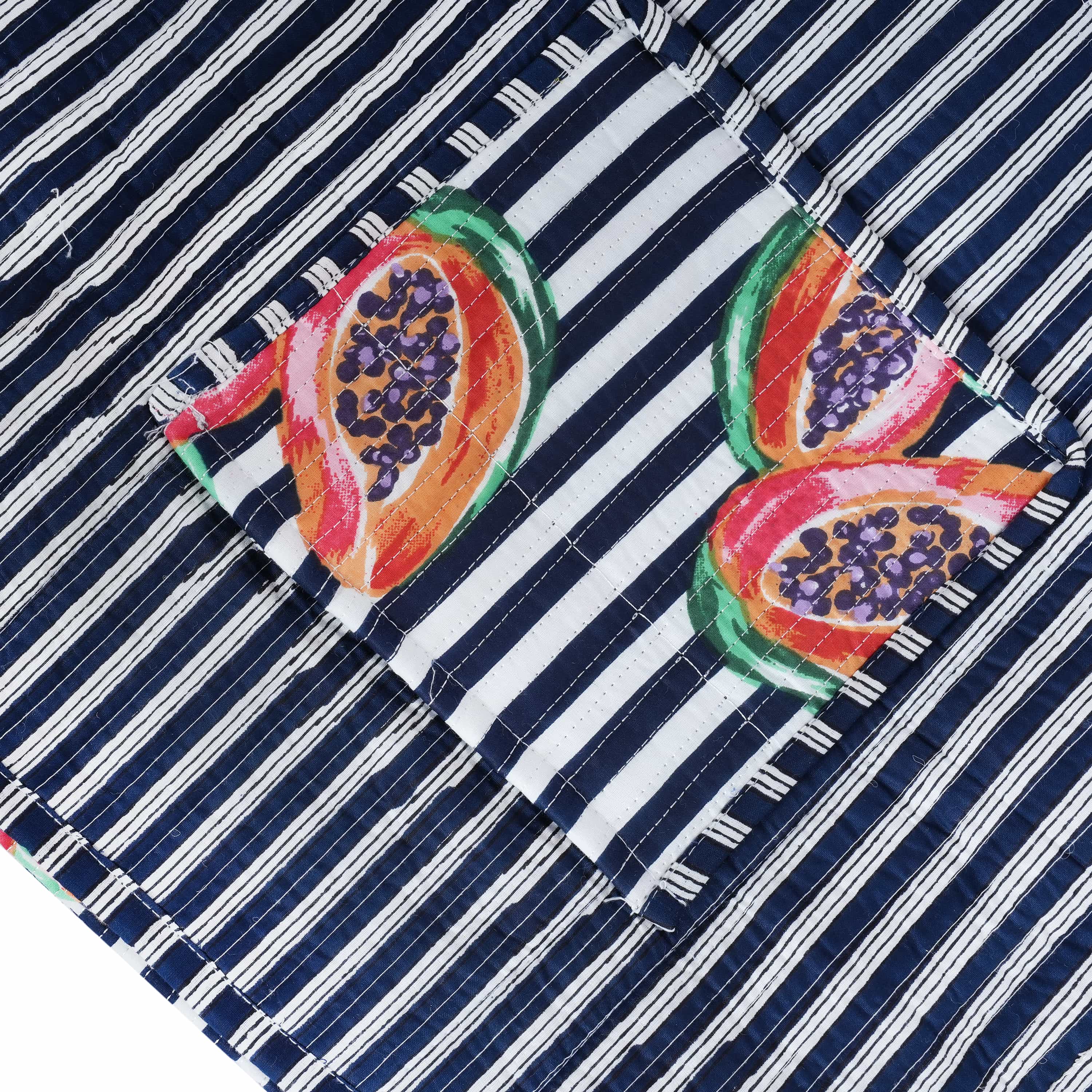 Summer Fruits Tote In Papaya — handmade hand block printed cotton tote bag, ethically made in Rajasthan, India