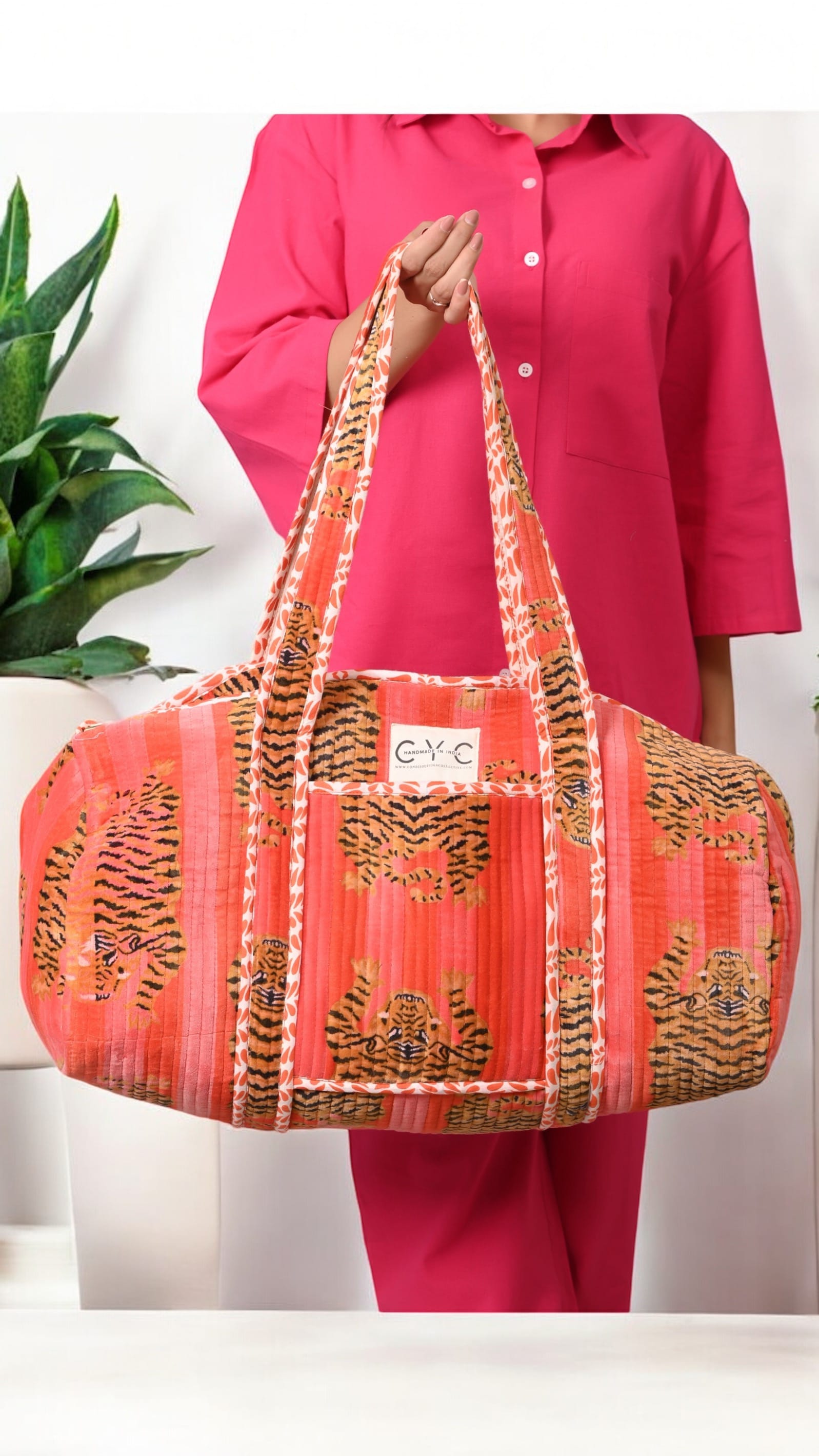 The Tibetan Tiger Velvet Weekender — handmade quilted velvet weekender bag, ethically made in Rajasthan, India