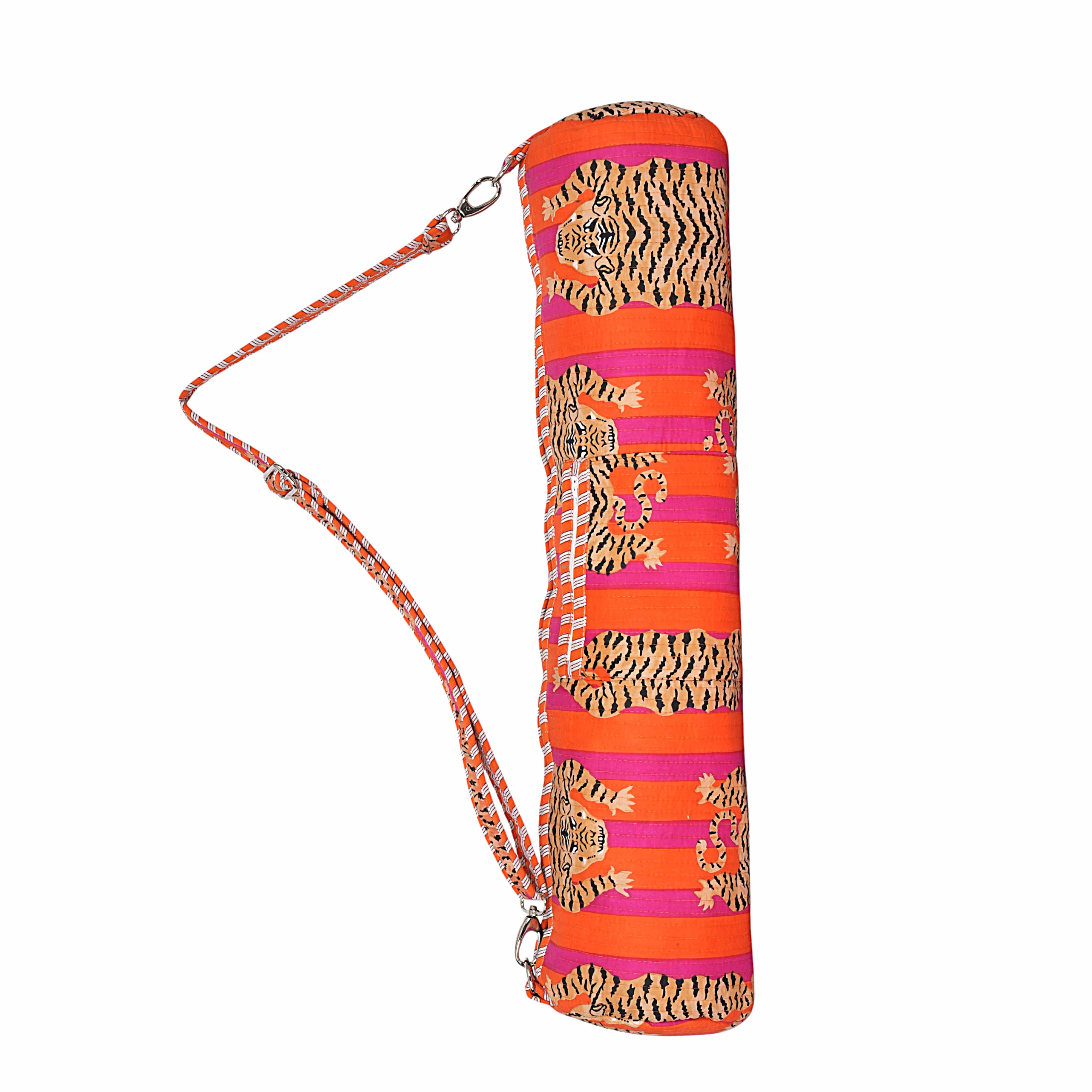 The Tibetan Tiger Yoga Bag — handmade hand block printed cotton yoga mat bag, ethically made in Rajasthan, India