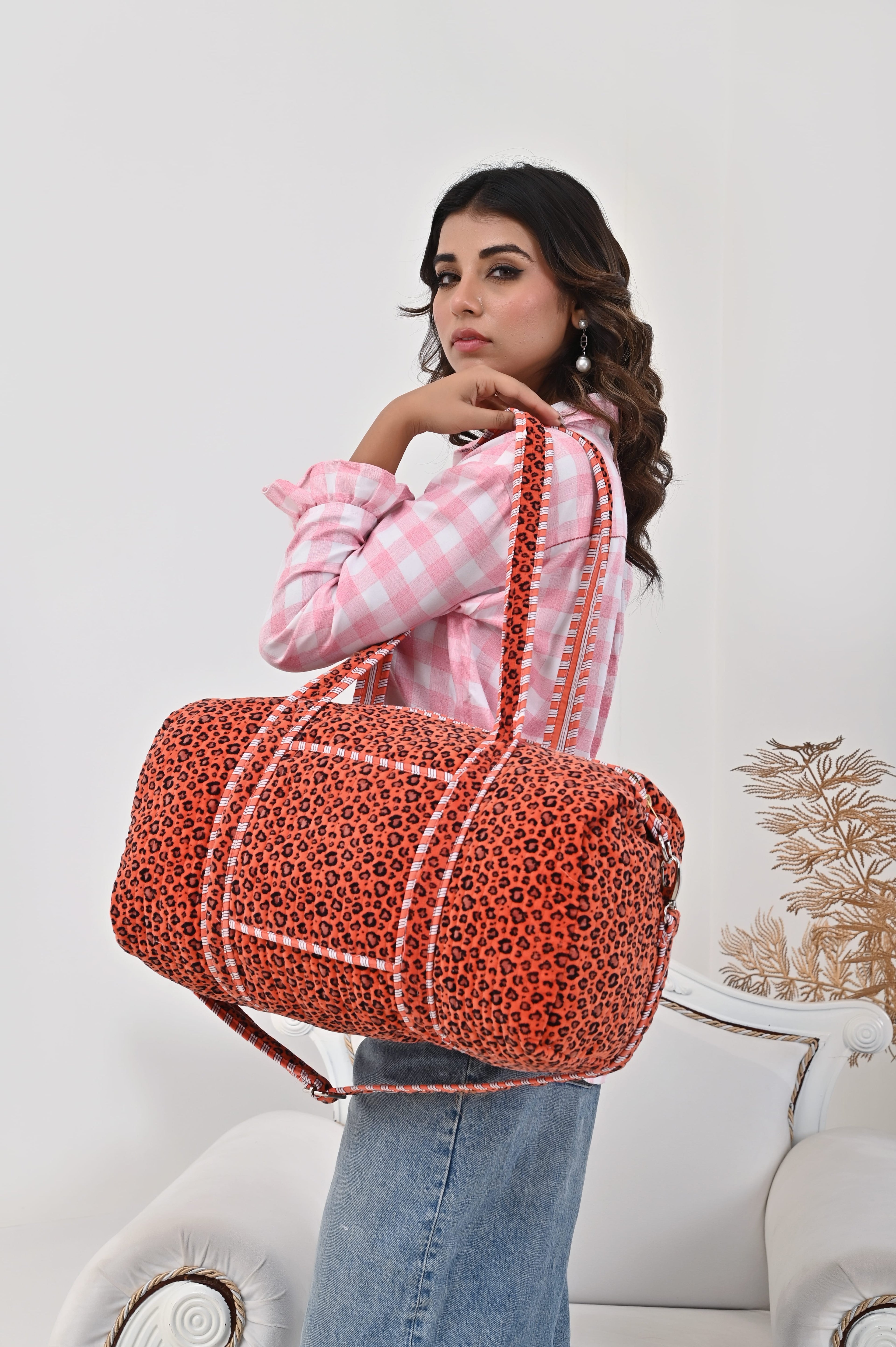 The Velvet Leopard Weekender — handmade quilted velvet weekender bag, ethically made in Rajasthan, India