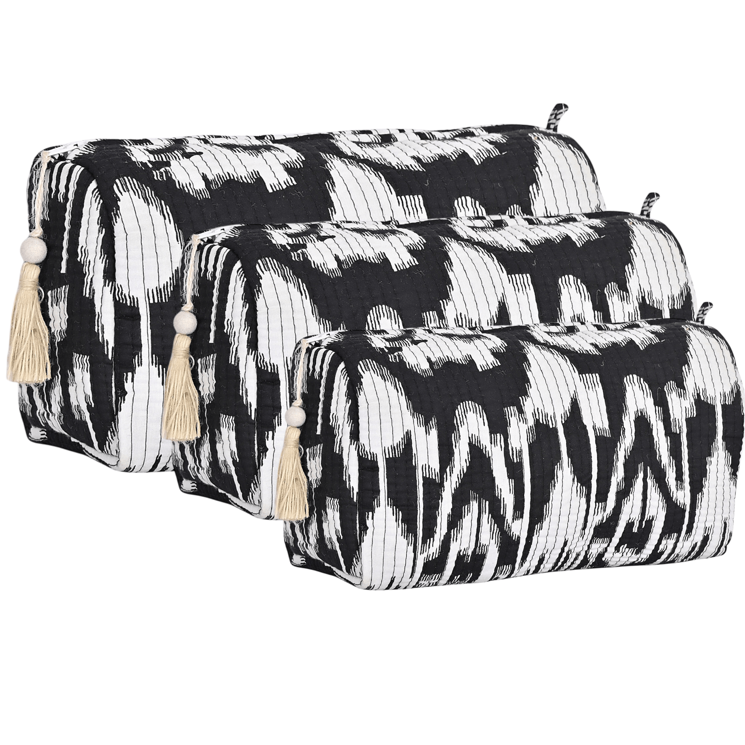 The Ikat Cotton Travel Set — handmade hand block printed cotton travel pouch set, ethically made in Rajasthan, India