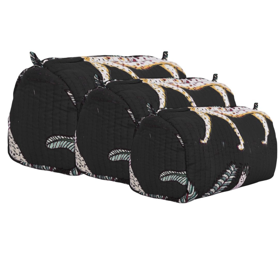The Jungle 3 Piece Travel Set — handmade hand block printed cotton travel pouch set, ethically made in Rajasthan, India