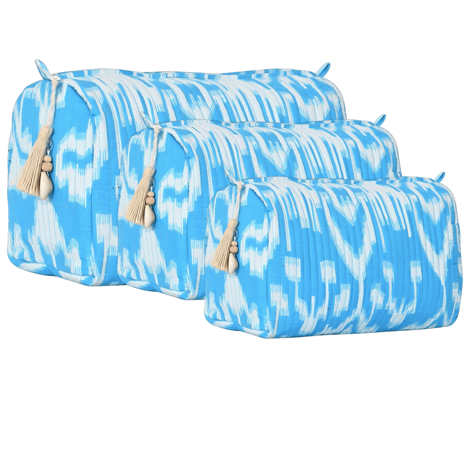 The Ikat Cotton Travel Set — handmade hand block printed cotton travel pouch set, ethically made in Rajasthan, India