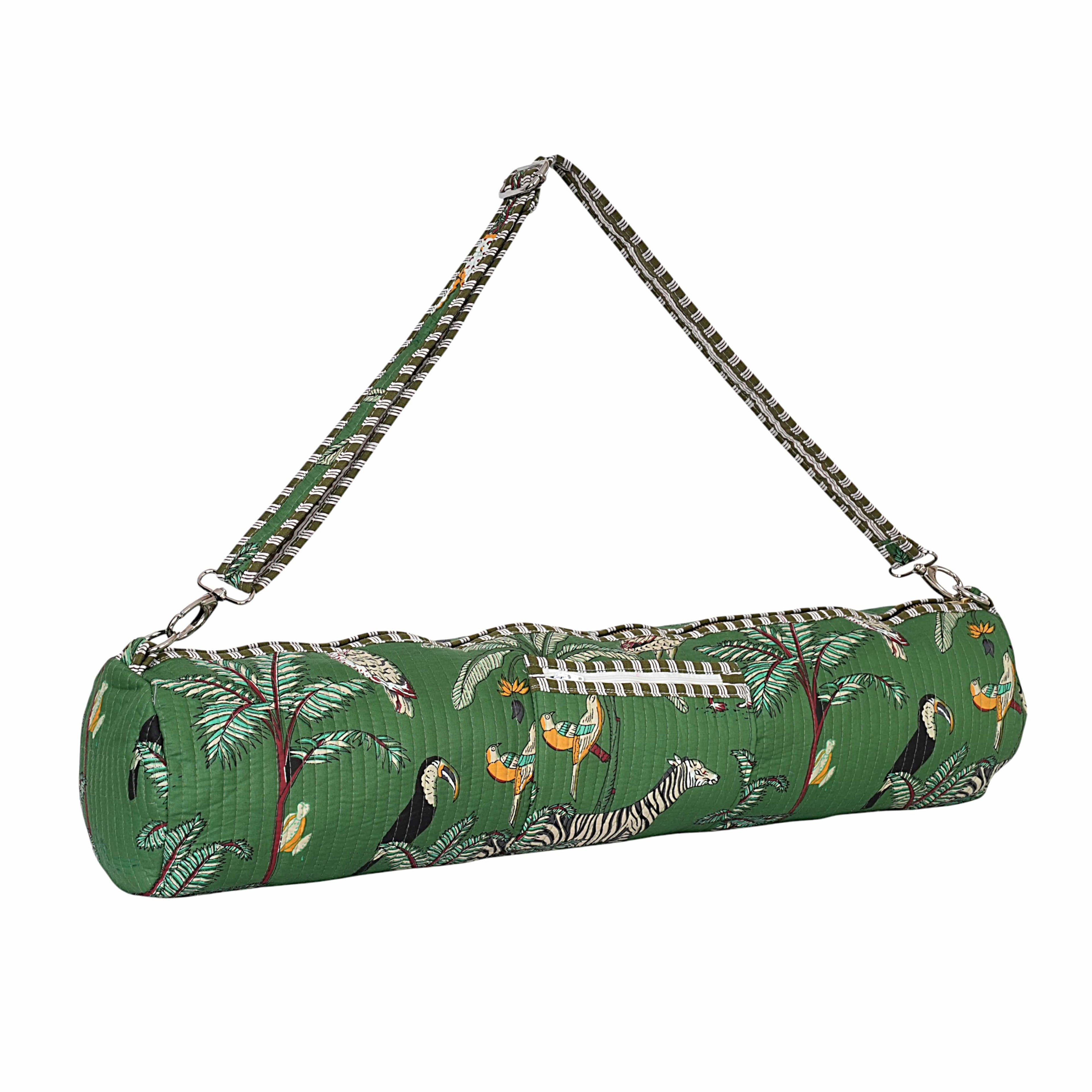 The Jungle Yoga Bag — handmade hand block printed cotton yoga mat bag, ethically made in Rajasthan, India