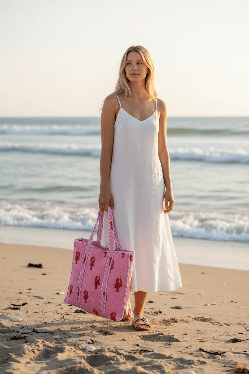 The Lobster Tote — handmade hand block printed cotton tote bag, ethically made in Rajasthan, India
